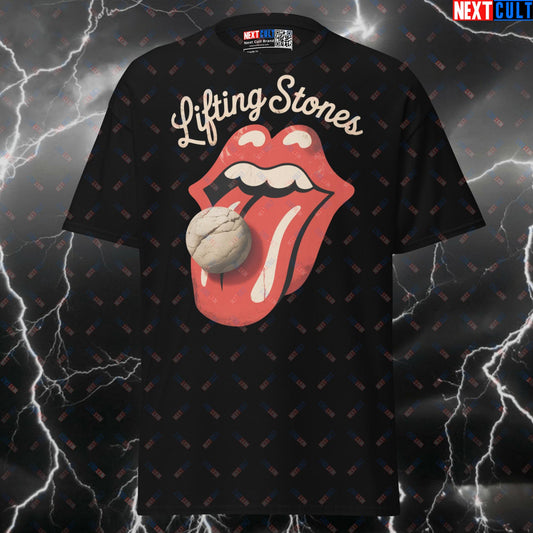 Funny Gym Meme Tee: Strongman Lifting Stones Graphic Pump Cover Shirt for Gains T-shirts Fitness Gym Pump Cover Rock Music Strongman The Rolling Stones Workout Next Cult Brand