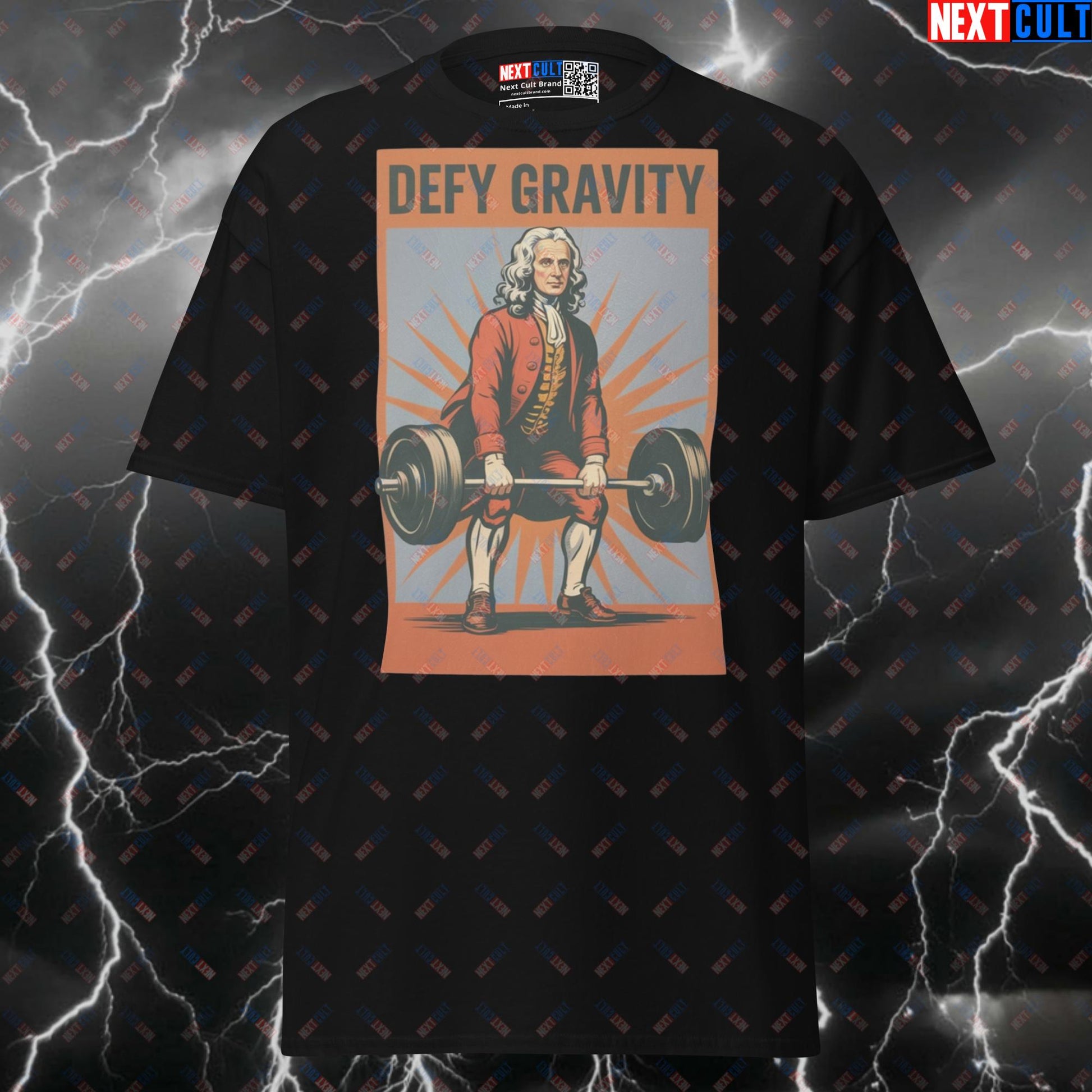 Defy Gravity Gym T-Shirt | Isaac Newton Deadlift Meme Tee | Funny Science Based Lifting Pump Cover Top T-shirts Bodybuilding Fitness Gym Leg Day Powerlifting Pump Cover Workout Next Cult Brand