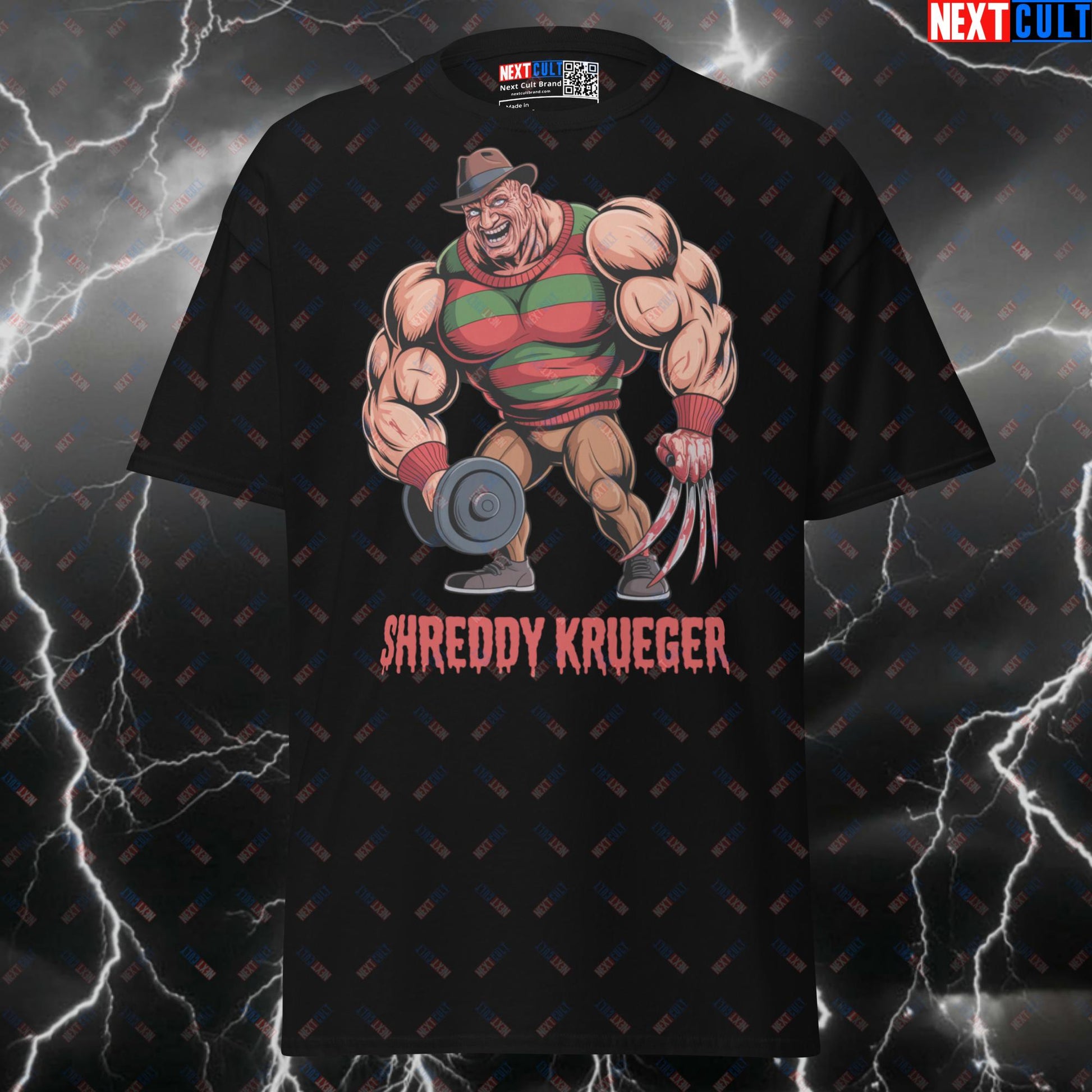 Shreddy Krueger Funny Gym T-Shirt - Horror Halloween Fitness Meme Tee & Workout Pump Cover Top T-shirts Bodybuilding Films Fitness Gym Halloween Pump Cover Workout Next Cult Brand