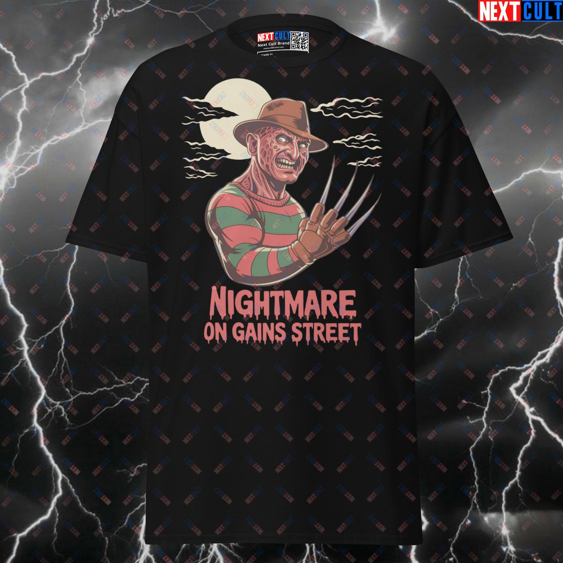 Shreddy Krueger Funny Gym T-Shirt | A Nightmare on Gains Street Pump Cover for Lifters & Gymbros T-shirts Bodybuilding Films Fitness Gym Halloween Pump Cover Workout Next Cult Brand