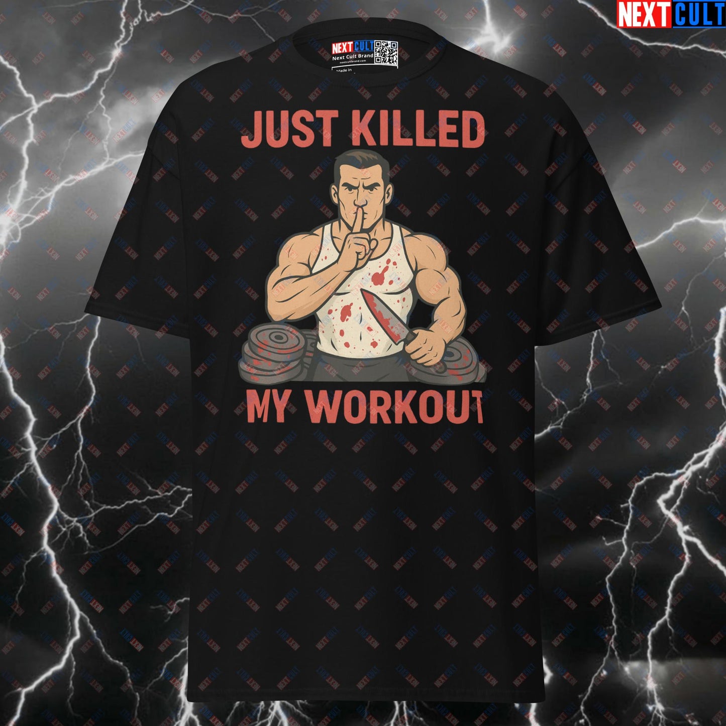 Just Killed My Workout Funny Gym T-Shirt - Killer Workout Horror Halloween Pump Cover Tee T-shirts Bodybuilding Fitness Gym Halloween Powerlifting Pump Cover Workout Next Cult Brand