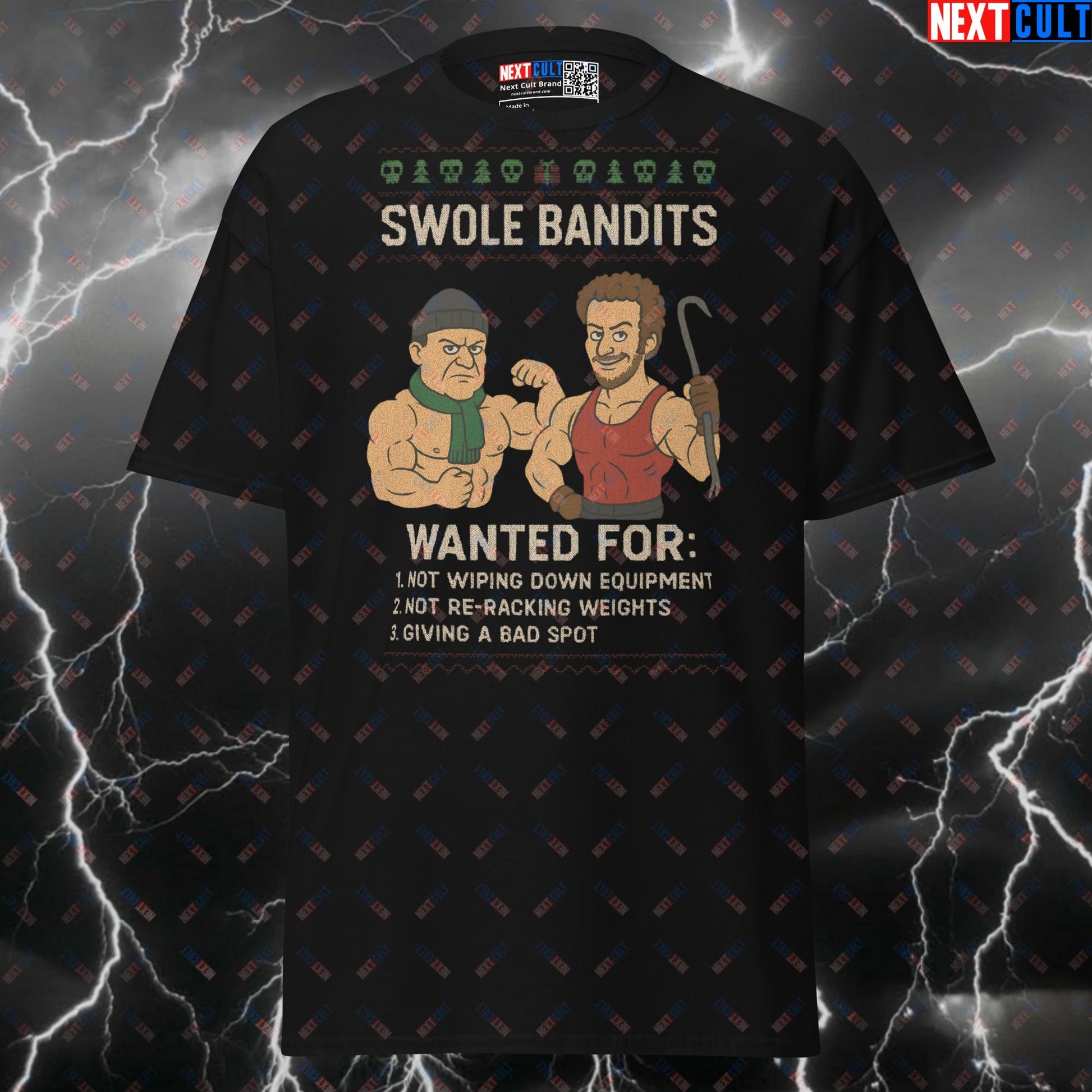 Swole Bandits Home Alone Gym Meme Shirt - Funny Christmas Fitmas Pump Cover Graphic Tee for Lifters T-shirts Bodybuilding Christmas Films Fitness Gym Pump Cover Workout Next Cult Brand