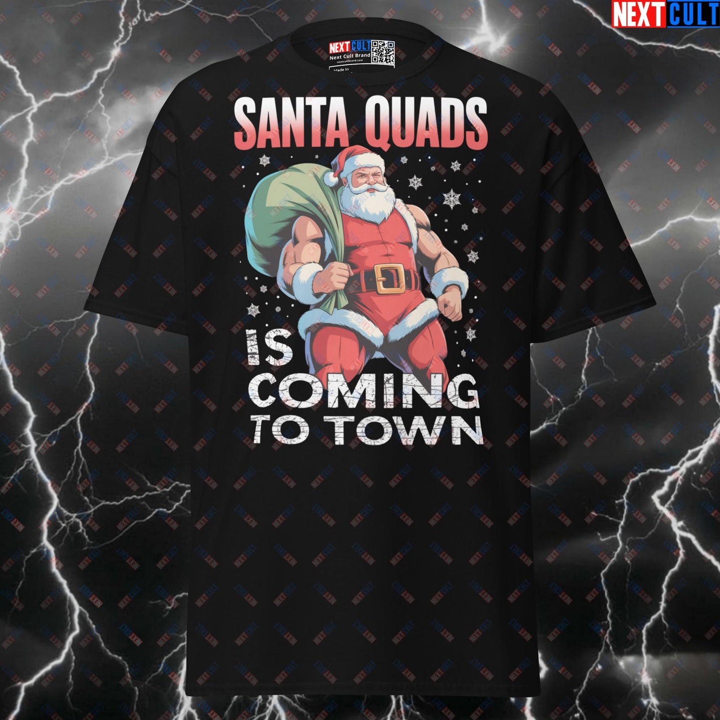 Santa Quads Is Coming To Town Funny Gym Shirt - Leg Day Pump Cover Graphic Tee For Fitmas T-shirts Bodybuilding Christmas Fitness Gym Leg Day Pump Cover Workout Next Cult Brand