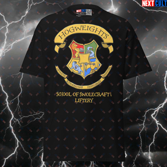 Hogweights School Of Swolecraft Funny Gym T-Shirt | Harry Potter Pump Cover Graphic Tee T-shirts Bodybuilding Books Films Fitness Gym Harry Potter Powerlifting Pump Cover Workout Next Cult Brand