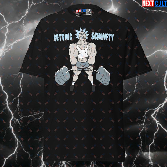 Getting Schwifty Swole Rick Gym Meme Tee - Funny Workout Pump Cover Shirt for Lifters T-shirts Bodybuilding Fitness Gym Powerlifting Pump Cover Rick and Morty TV Workout Next Cult Brand