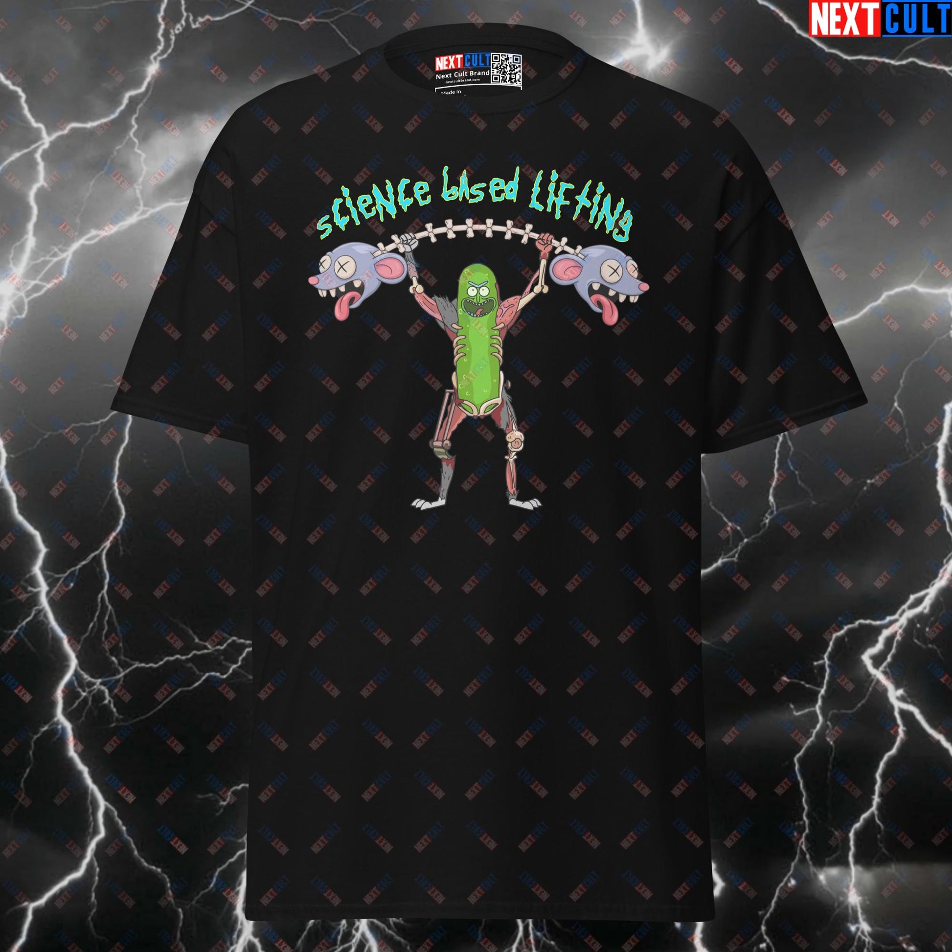 Science Based Lifting Pickle Rick Gym T-Shirt | Funny Workout Meme Tee & Pump Cover Top T-shirts Bodybuilding Fitness Gym Powerlifting Pump Cover Rick and Morty TV Workout Next Cult Brand