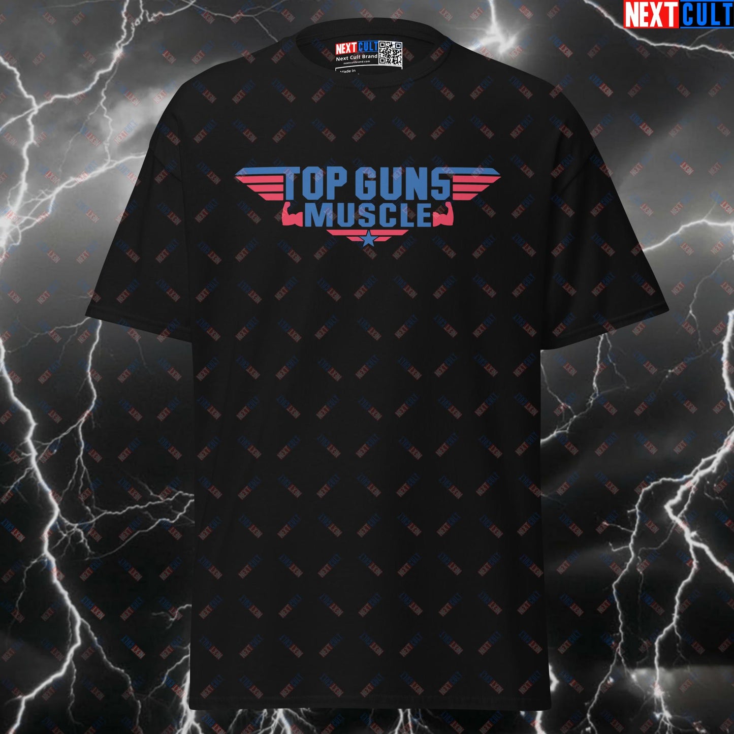 Top Guns Muscle Funny Gym Shirt | Huge Muscles Pump Cover Tee | Air Swole Fitness Meme Graphic Top T-shirts Bodybuilding Films Fitness Gym Pump Cover Top Gun Workout Next Cult Brand
