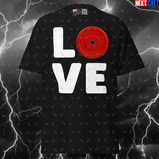 Funny Gym Meme Valentine's Day T-Shirt | I Love Weights & Red Bumper Plate Pump Cover Top T-shirts Bodybuilding Fitness Gym Powerlifting Pump Cover Valentine's Day Workout Next Cult Brand