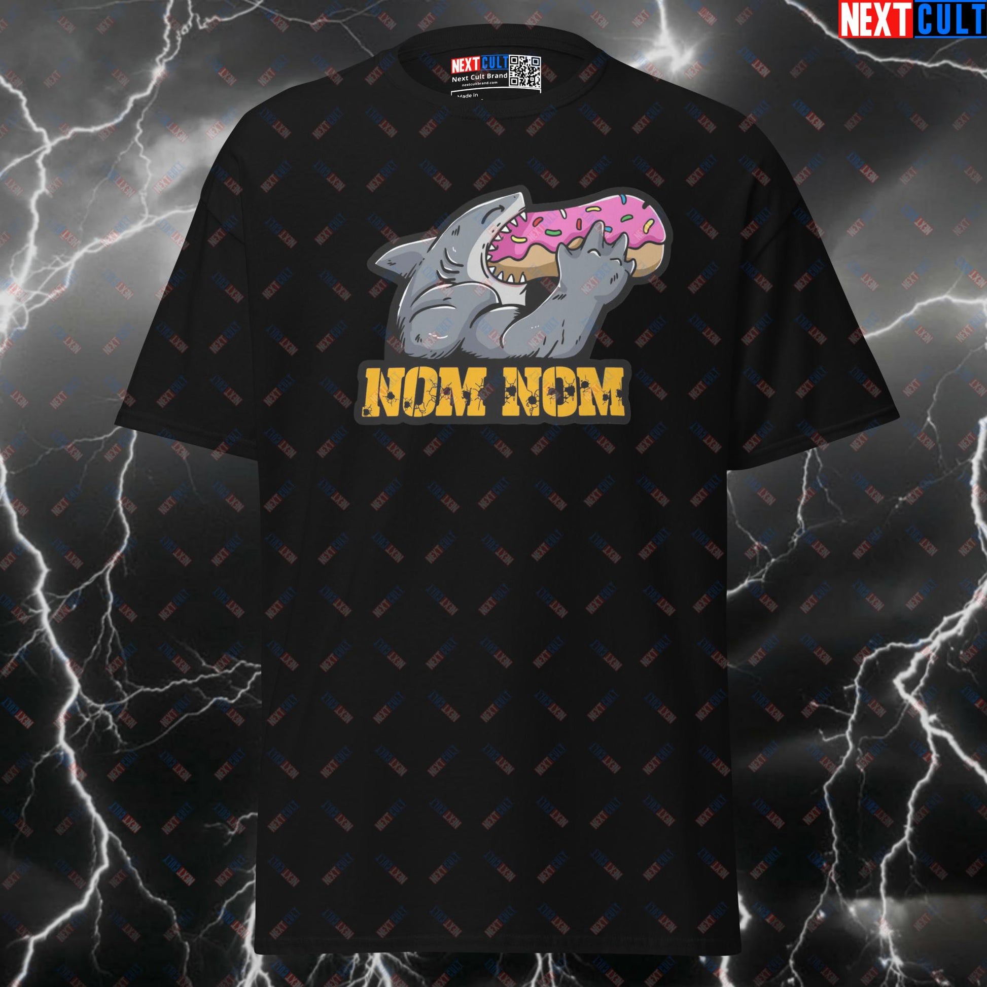 Nom Nom Shark Donut Funny Gym Shirt - Graphic Tee for Lifters & Meme Fitness Pump Cover Top T-shirts Fast Food Fitness Gym Pump Cover Workout Next Cult Brand