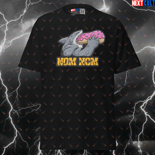 Nom Nom Shark Donut Funny Gym Shirt - Graphic Tee for Lifters & Meme Fitness Pump Cover Top T-shirts Fast Food Fitness Gym Pump Cover Workout Next Cult Brand
