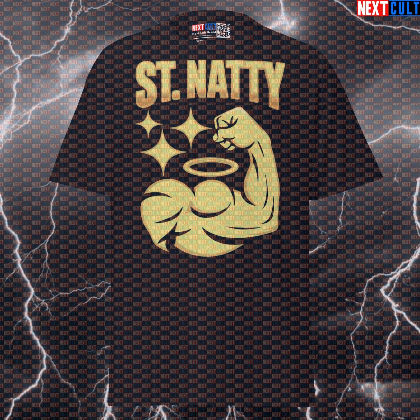 St. Natty Funny Gym Shirt - Natural Gains Gymbro Meme Tee & Pump Cover Top T-shirts Bodybuilding Fitness Gym Natty Powerlifting Pump Cover Workout Next Cult Brand