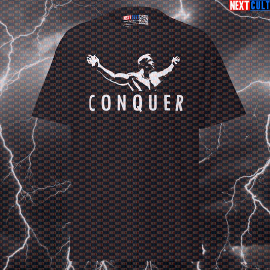 Conquer the Gym Like Arnold Funny Bodybuilding T-Shirt - Graphic Tee Pump Cover for Lifters & Gymbros T-shirts Arnold Schwarzenegger Bodybuilding Fitness Gym Pump Cover Workout Next Cult Brand