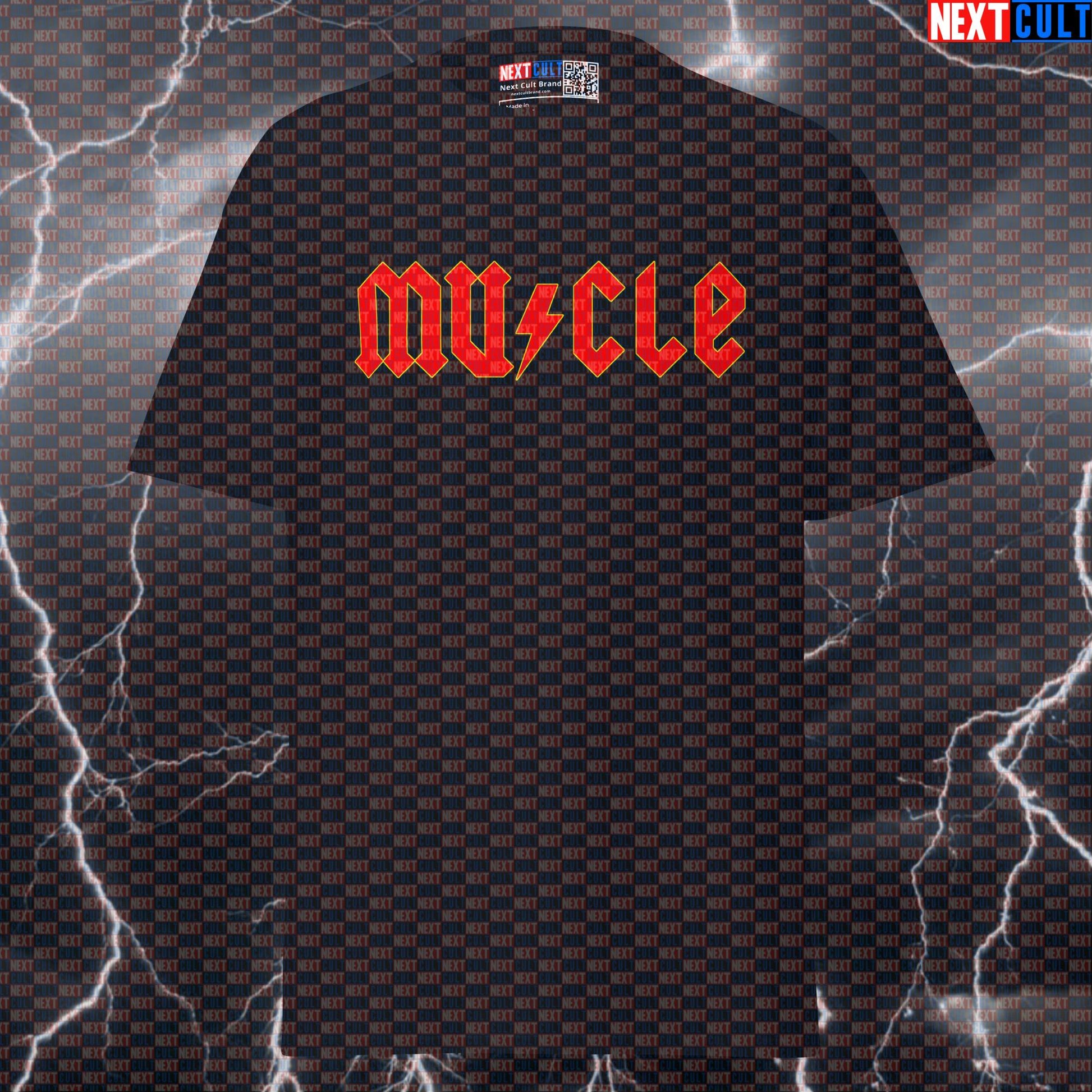 Muscle Funny Gym Meme T-Shirt | AC/DC Rock Music Pump Cover for Gym Workout & Bodybuilding Gains T-shirts AC/DC Bodybuilding Fitness Gym Powerlifting Pump Cover Rock Music Workout Next Cult Brand
