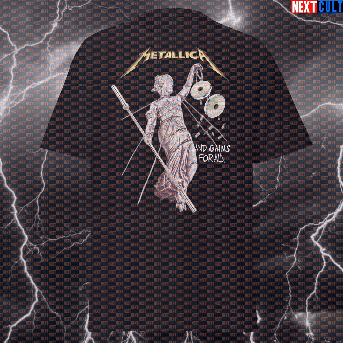 And Gains For All Funny Gym T-Shirt | Metallica Parody Pump Cover for Lifters & Bodybuilding Meme Tee T-shirts Bodybuilding Fitness Gym Metallica Powerlifting Pump Cover Rock Music Workout Next Cult Brand