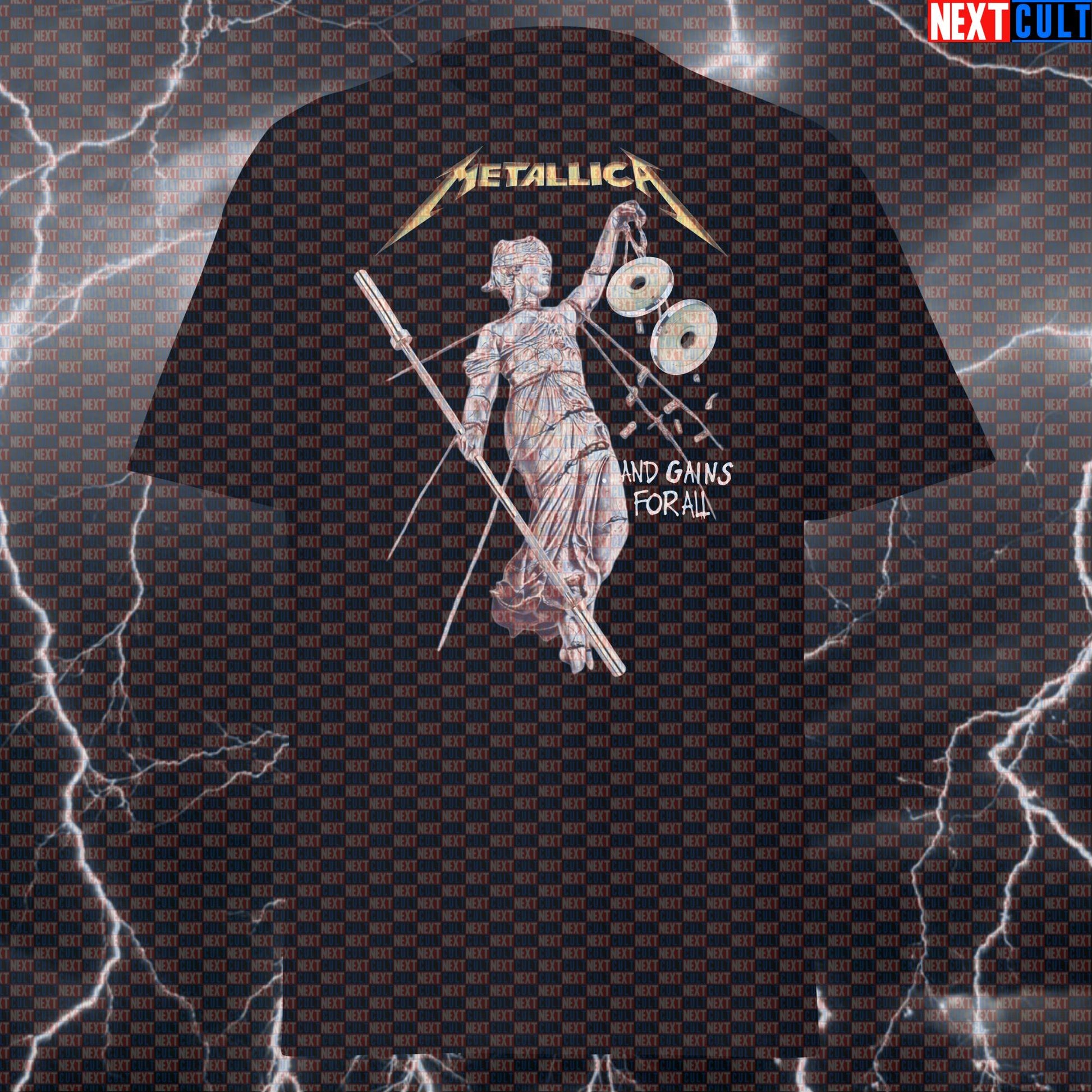And Gains For All Funny Gym T-Shirt | Metallica Parody Pump Cover for Lifters & Bodybuilding Meme Tee T-shirts Bodybuilding Fitness Gym Metallica Powerlifting Pump Cover Rock Music Workout Next Cult Brand
