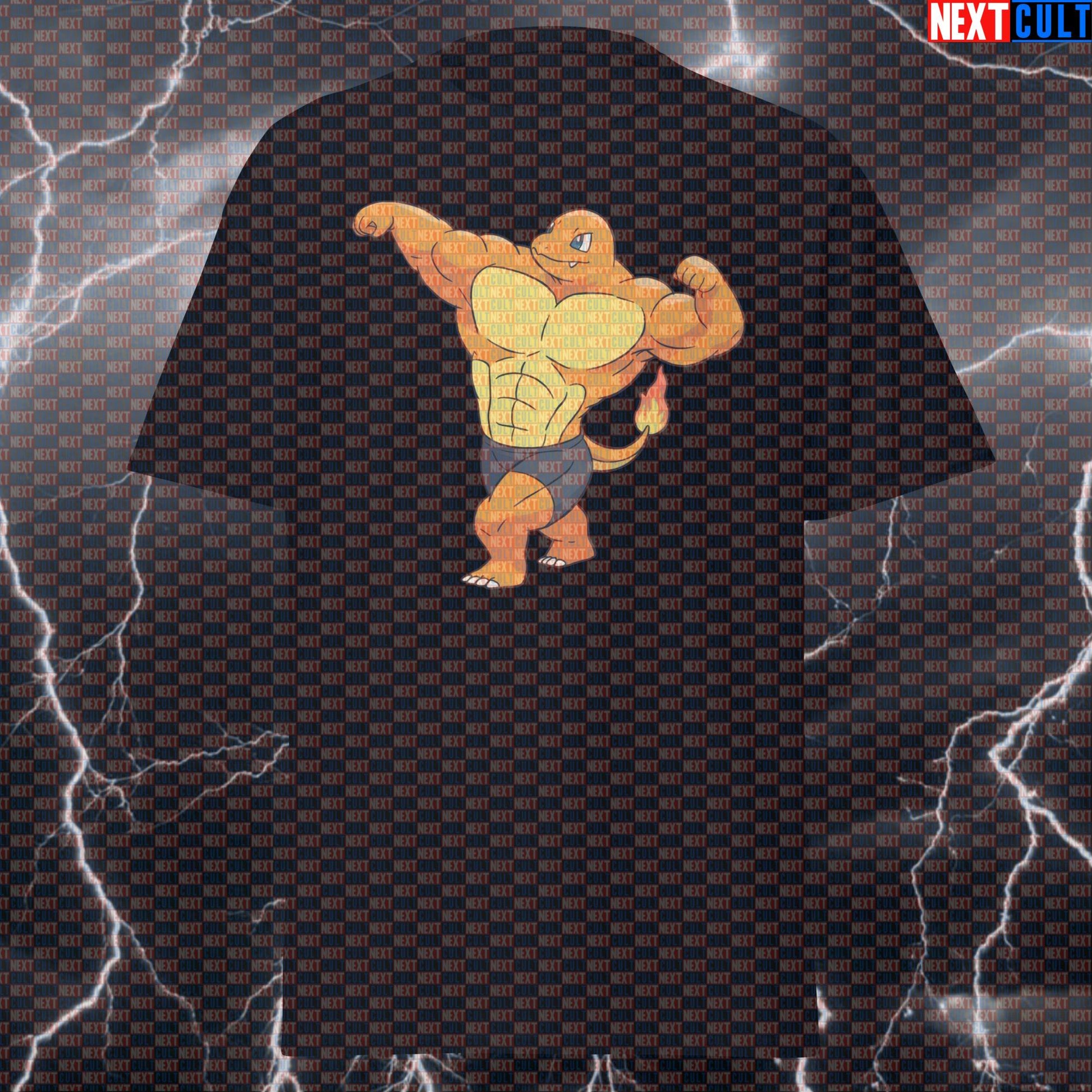 Charmander Gains Funny Gym Shirt - Buff Pokemon Pump Cover Graphic Tee for Lifters T-shirts Anime Bodybuilding Fitness Gym Pokemon Pump Cover TV Video Games Workout Next Cult Brand