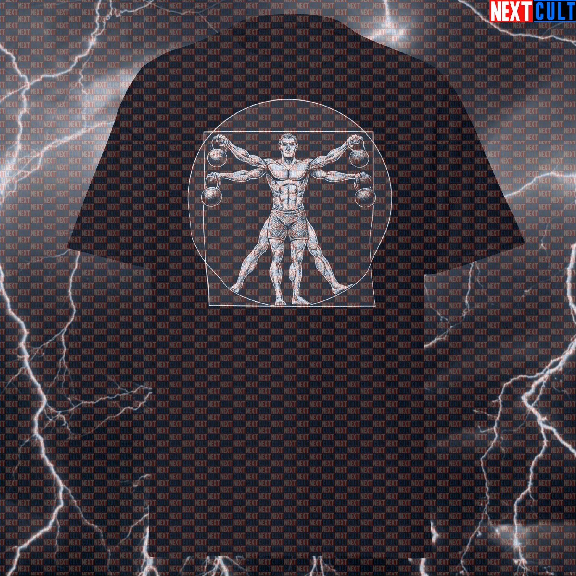 Vitruvian Man With Kettlebells Funny Gym Shirt - Leonardo da Vinci Fitness Meme Tee Pump Cover T-shirts Bodybuilding Fitness Gym Kettlebell Leonardo da Vinci Pump Cover Workout Next Cult Brand