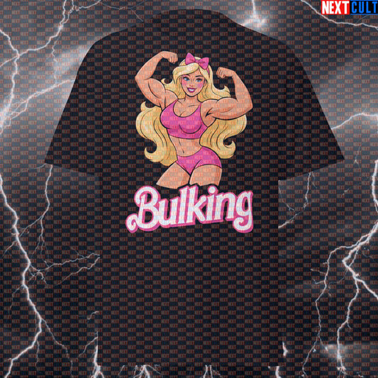 Funny Gym Shirt for Bulking | Barbie Gains Meme Tee | Graphic Pump Cover Top for Bodybuilding & Lifting T-shirts Barbie Bodybuilding Fast Food Films Fitness Gym Pump Cover Workout Next Cult Brand