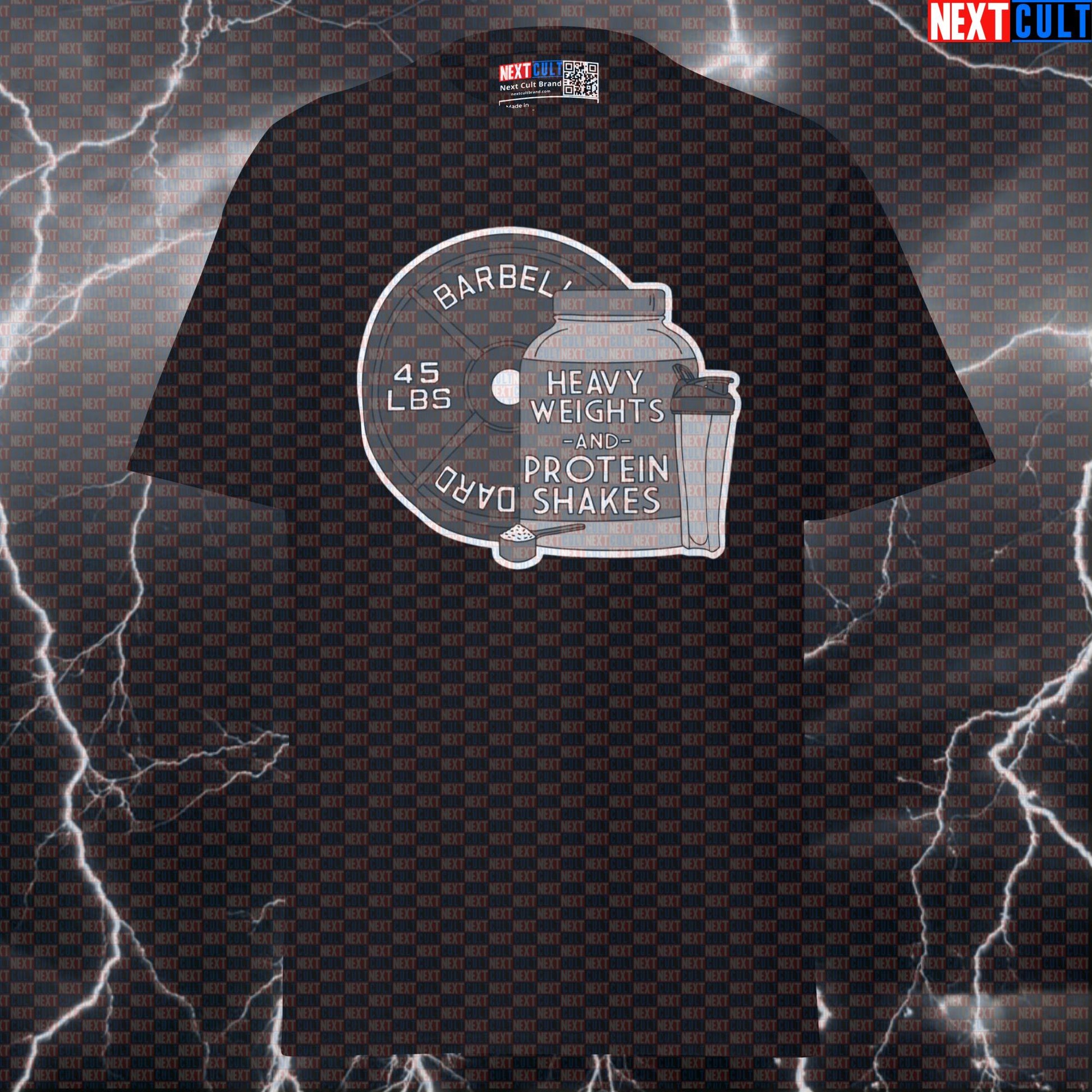 Heavy Weights and Protein Shakes Funny Gym T-Shirt - Graphic Tee Pump Cover for Lifters T-shirts Bodybuilding Fitness Gym Powerlifting Pump Cover Workout Next Cult Brand