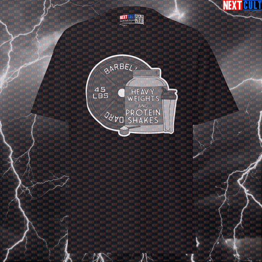 Heavy Weights and Protein Shakes Funny Gym T-Shirt - Graphic Tee Pump Cover for Lifters T-shirts Bodybuilding Fitness Gym Powerlifting Pump Cover Workout Next Cult Brand
