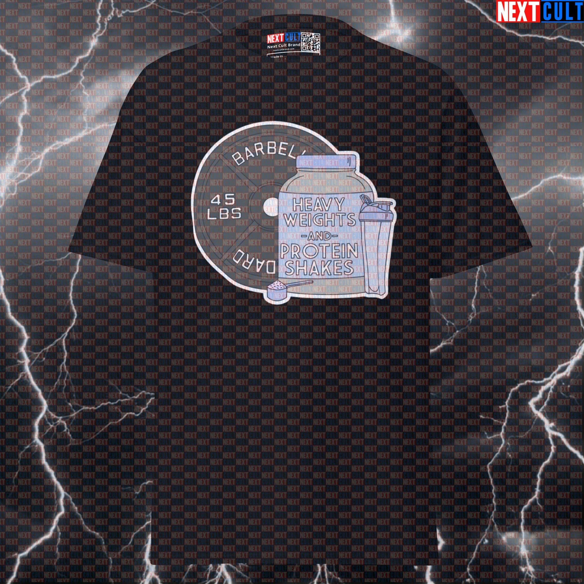 Heavy Weights and Protein Shakes Funny Gym T-Shirt | Graphic Tee Pump Cover for Lifters T-shirts Bodybuilding Fitness Gym Powerlifting Pump Cover Workout Next Cult Brand