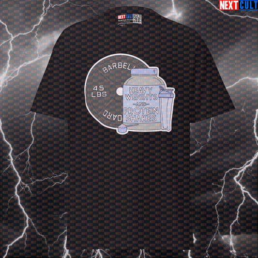 Heavy Weights and Protein Shakes Funny Gym T-Shirt | Graphic Tee Pump Cover for Lifters T-shirts Bodybuilding Fitness Gym Powerlifting Pump Cover Workout Next Cult Brand