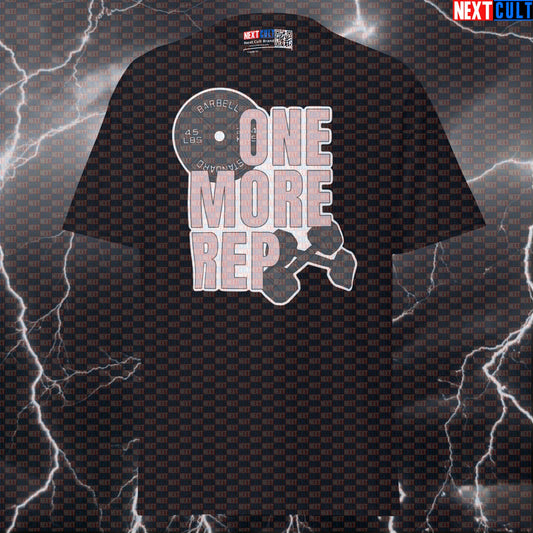 One More Rep Funny Gym Shirt: Motivational Workout Tee for Lifters & Bodybuilding Pump Cover T-shirts Bodybuilding Fitness Gym Powerlifting Pump Cover Workout Next Cult Brand