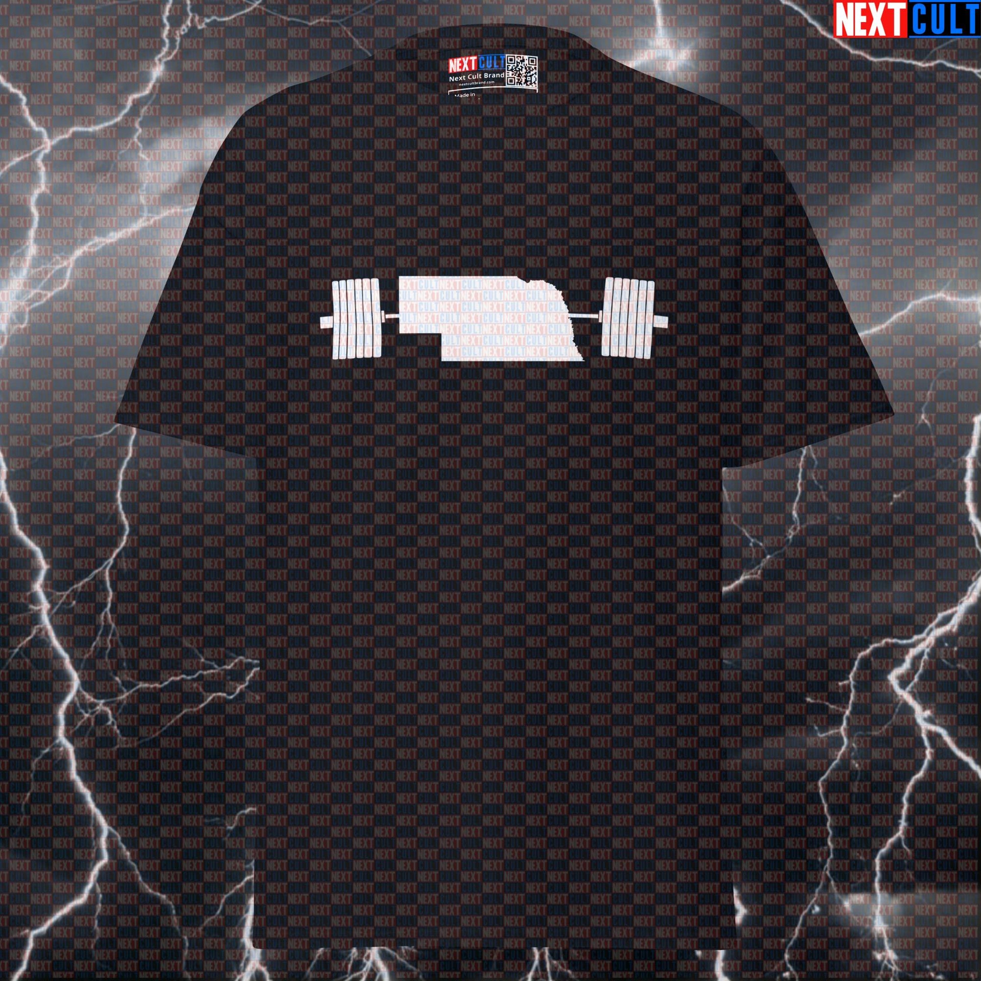 Nebraska State Map Powerlifting Tee | Funny Gym Meme Shirt & Pump Cover for Lifters T-shirts 4th of July Fitness Gym Powerlifting Pump Cover Workout Next Cult Brand