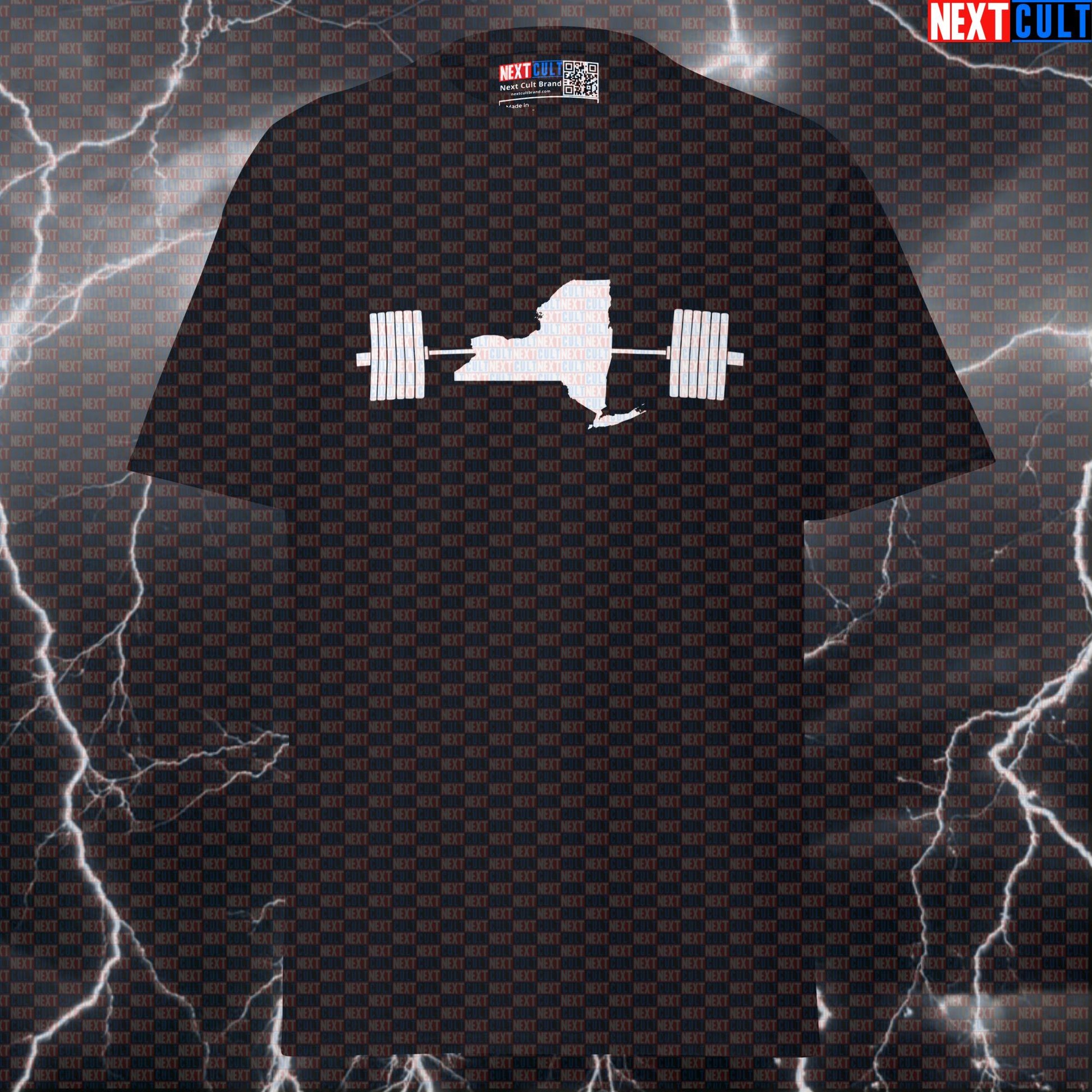 New York State Map Pump Cover Tee | Funny Gym Meme Shirt for Lifters | Represent the Strongest USA State T-shirts 4th of July Fitness Gym Powerlifting Pump Cover Workout Next Cult Brand