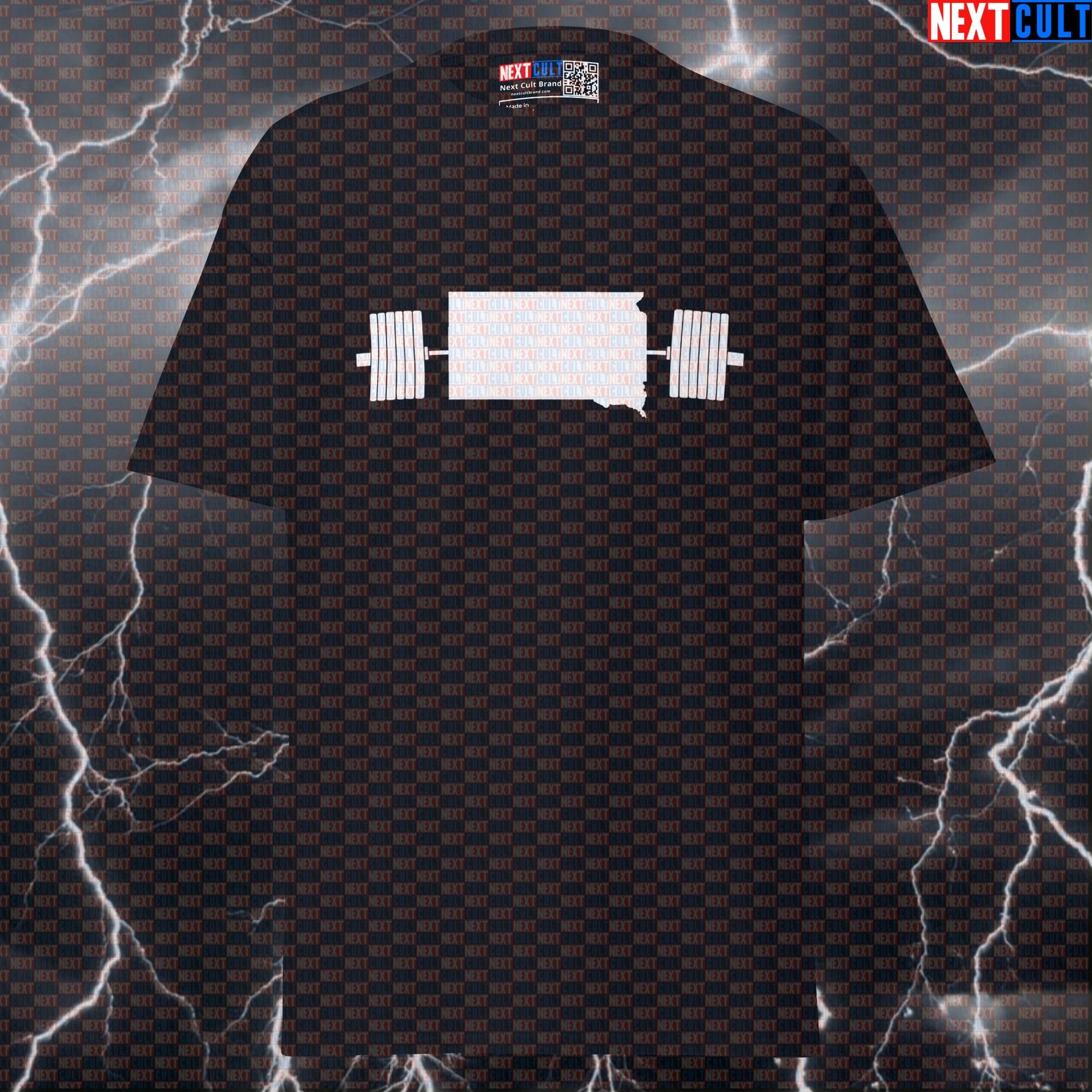 South Dakota State Map Gym Shirt | Funny Powerlifting Pump Cover Tee for Strongest USA Lifters T-shirts 4th of July Fitness Gym Powerlifting Pump Cover Workout Next Cult Brand