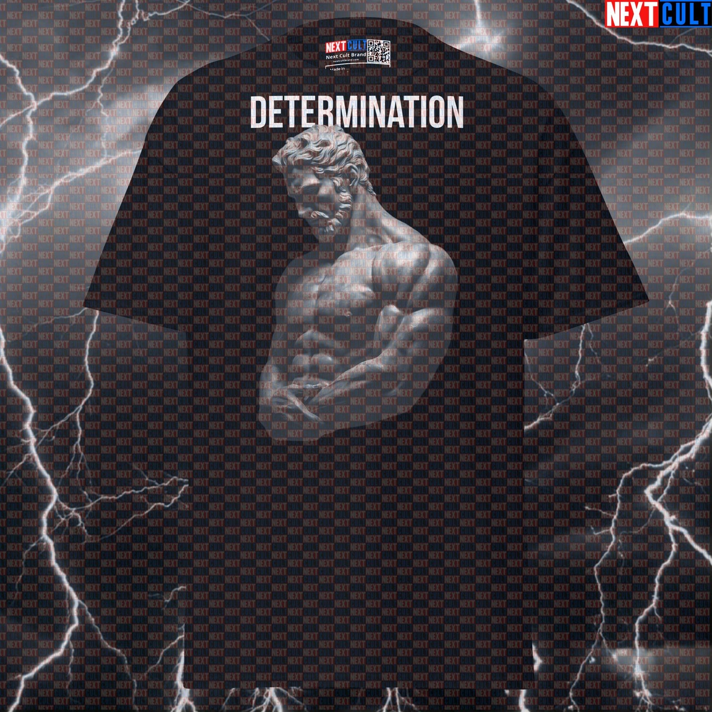 Determination Stoic Sigma T-Shirt - Funny Gym Meme Tee with Greek God Marble Sculpture Graphic for Lifters T-shirts Ancient Greece Fitness Gym Pump Cover Stoicism Workout Next Cult Brand