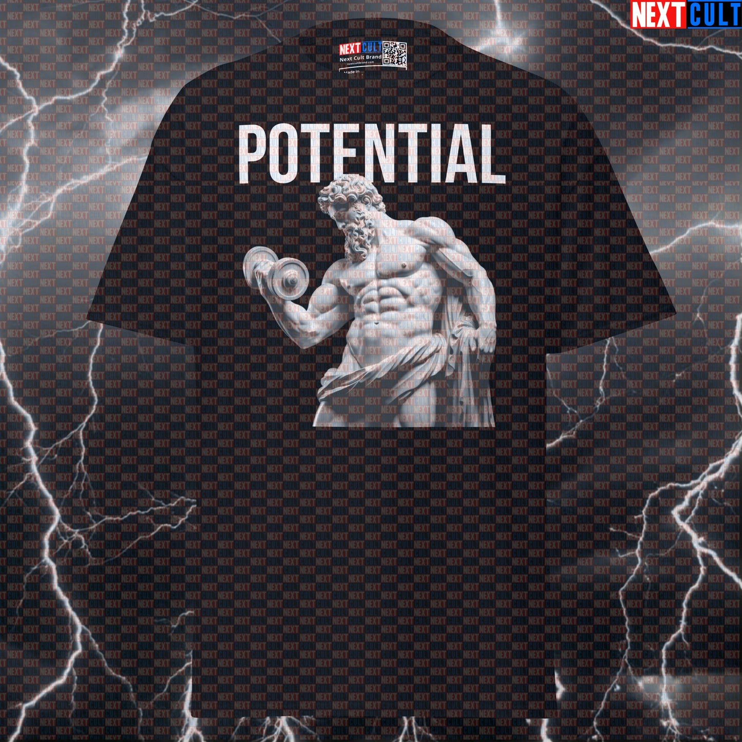 Potential Unleashed Stoic Bodybuilder Greek God Marble Sculpture Graphic Tee Pump Cover T-shirts Ancient Greece Bodybuilding Fitness Gym Pump Cover Stoicism Workout Next Cult Brand