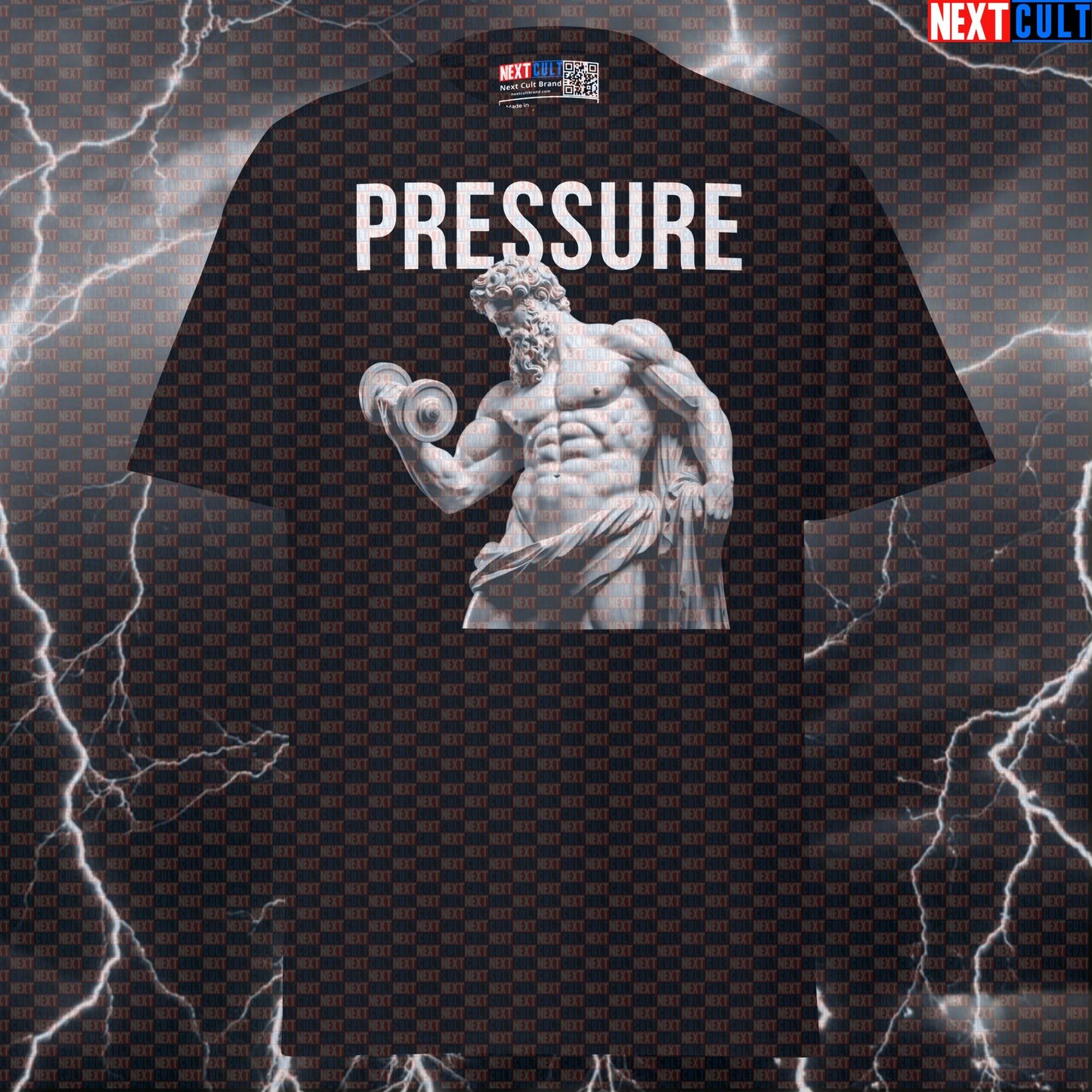 Pressure Gym Meme T-Shirt | Funny Stoic Bodybuilder Pump Cover Tee with Greek God Marble Sculpture Design T-shirts Ancient Greece Bodybuilding Fitness Gym Pump Cover Stoicism Workout Next Cult Brand