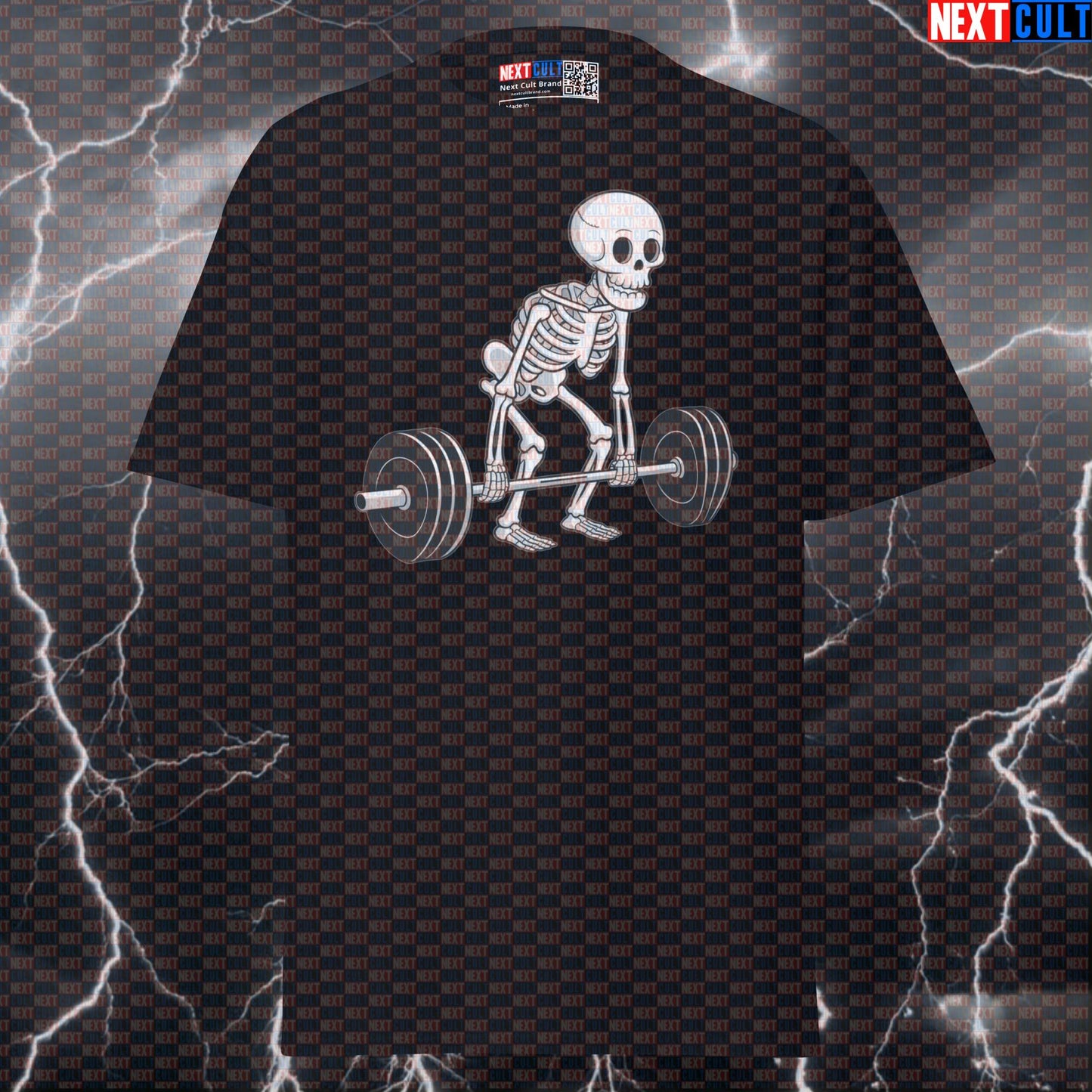 Funny Skeleton Deadlift T-Shirt - Gym Meme Tee for Deadlift Lovers, Leg Day & Gains - Workout Fitness Shirt for Lifters Bodybuilding Fitness Gym Halloween Leg Day Powerlifting Pump Cover Workout Next Cult Brand