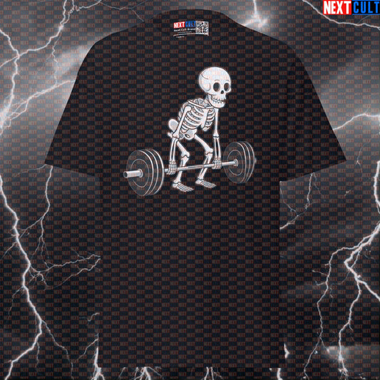 Funny Skeleton Deadlift T-Shirt - Gym Meme Tee for Deadlift Lovers, Leg Day & Gains - Workout Fitness Shirt for Lifters Bodybuilding Fitness Gym Halloween Leg Day Powerlifting Pump Cover Workout Next Cult Brand