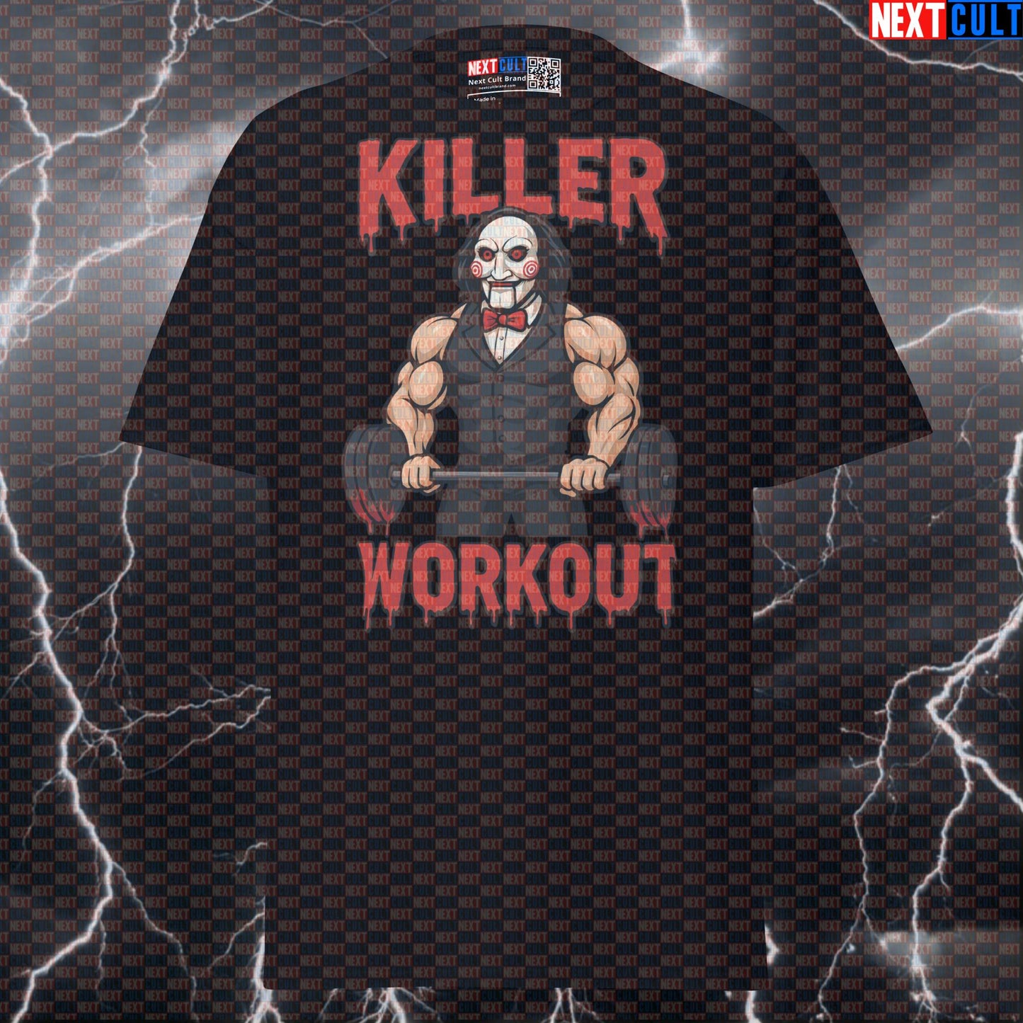 Jigsaw's Killer Workout Plan Funny Gym T-Shirt | Horror Meme Pump Cover Tee Bodybuilding Films Fitness Gym Halloween Powerlifting Pump Cover Workout Next Cult Brand