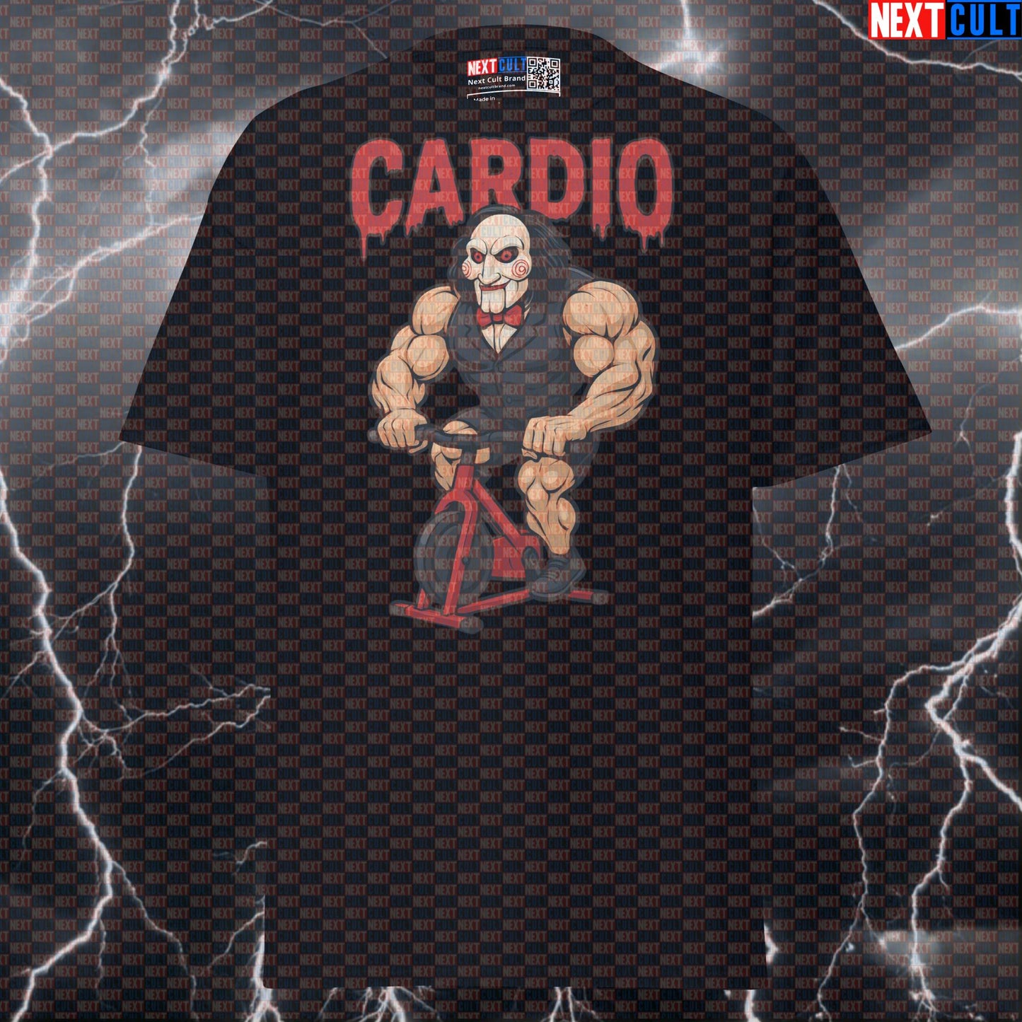 Jigsaw's Spin Class Horror Funny Gym T-Shirt | Killer Workout Graphic Tee Cardio Films Fitness Gym Halloween Pump Cover Workout Next Cult Brand