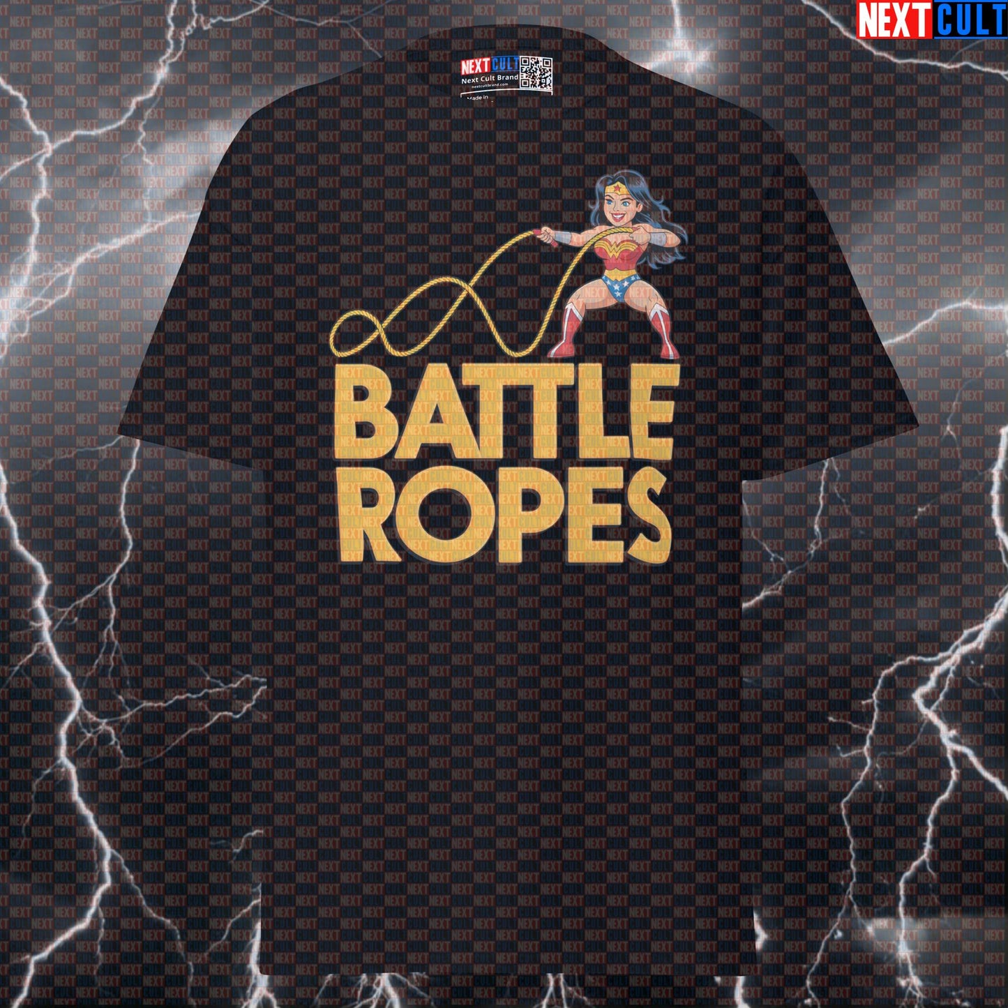 Wonder Woman Battle Ropes Funny Gym Tee | Superhero HIIT Workout Shirt T-shirts Cardio Films Fitness Functional Fitness Gym Justice League Pump Cover Superheroes Wonder Woman Workout Next Cult Brand