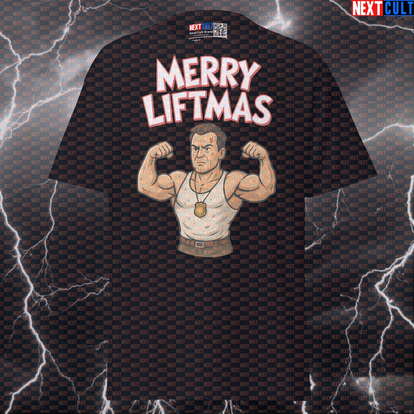 Merry Liftmas Funny Gym Shirt | Die Hard Workout Tee | John McClane Fitness Meme Pump Cover Bodybuilding Christmas Films Fitness Gym Powerlifting Pump Cover Workout Next Cult Brand