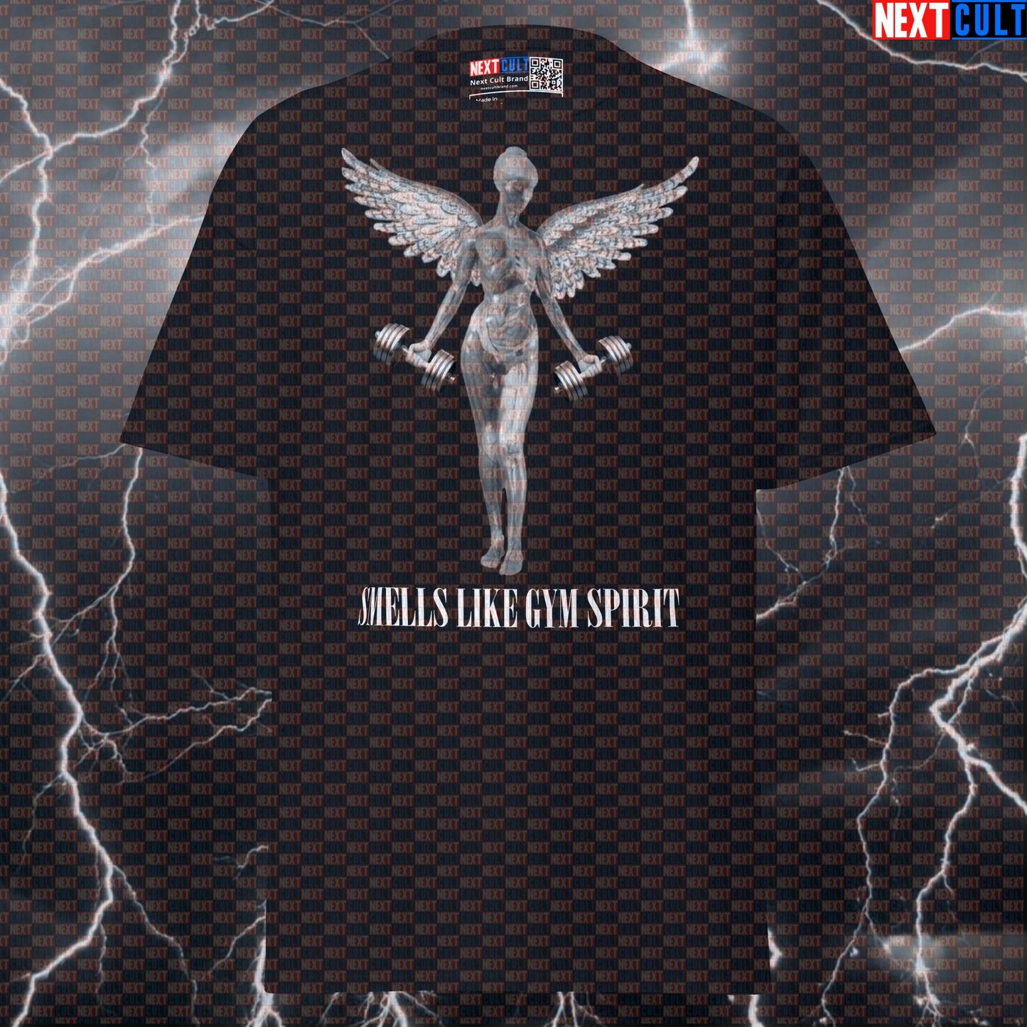 Smells Like Gym Spirit Funny Workout T-Shirt | Grunge Lifting Parody Graphic Tee Bodybuilding Fitness Gym Nirvana Pump Cover Rock Music Workout Next Cult Brand