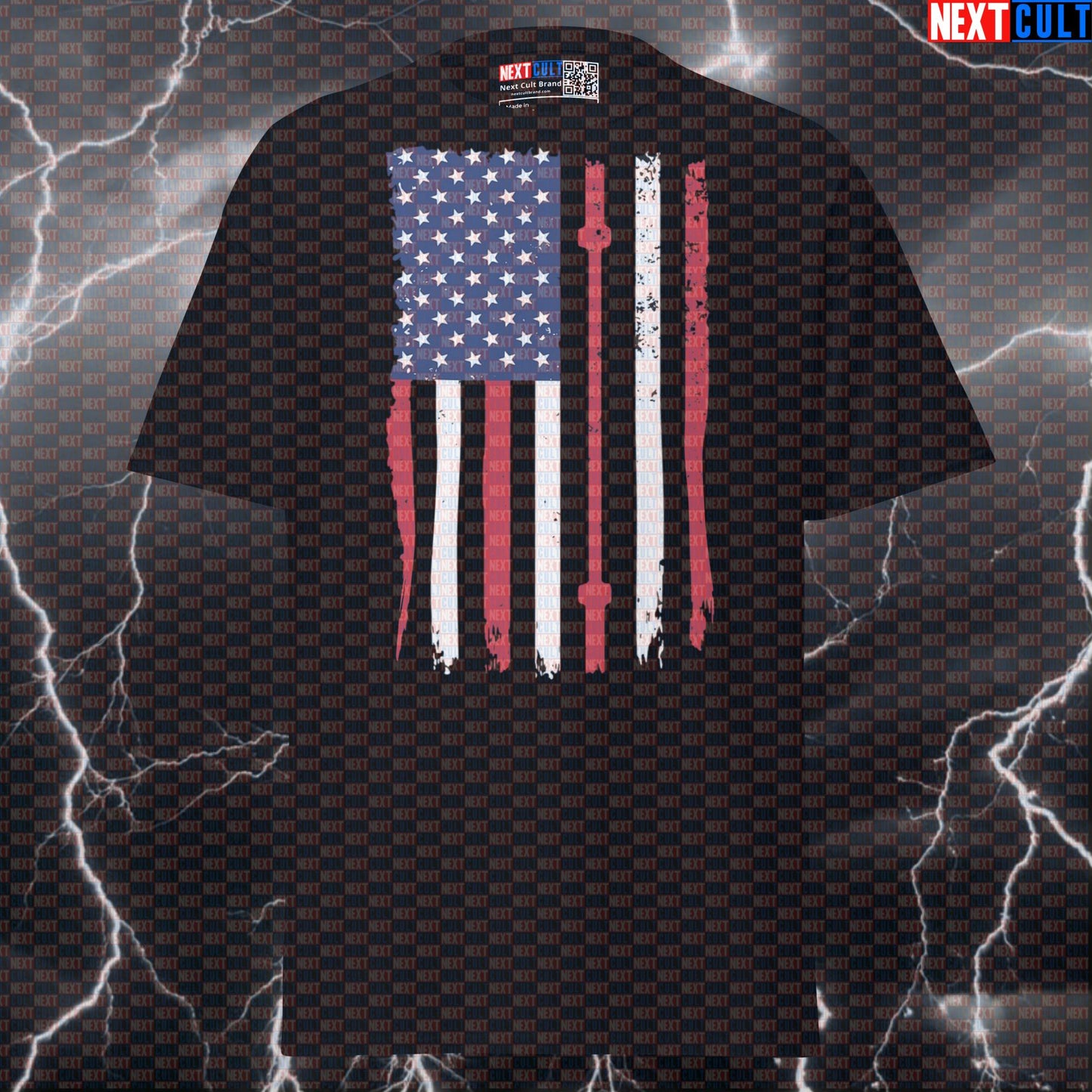 Barbell Flag Patriotic Gym T-Shirt | Funny USA Workout Tee For Lifters | Gymbro Pump Cover T-shirts 4th of July Fitness Gym Powerlifting Pump Cover Workout Next Cult Brand