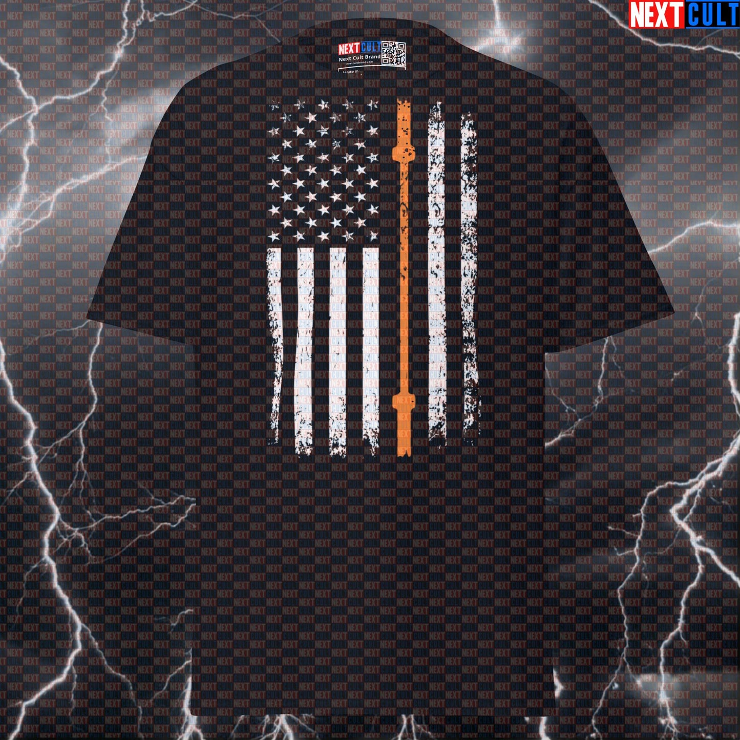 Thin Orange Line Barbell Flag Graphic Tee | Honor SAR & Gym Gains Funny Gym Shirt T-shirts 4th of July Fitness Gym Powerlifting Pump Cover Workout Next Cult Brand