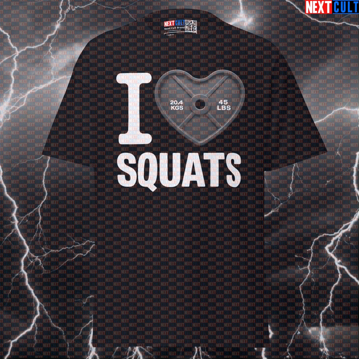 I Love Squats Funny Gym T-Shirt | Valentine's Leg Day Pump Cover with Black Heart Weight Plate T-shirts Bodybuilding Fitness Gym Leg Day Powerlifting Pump Cover Valentine's Day Workout Next Cult Brand