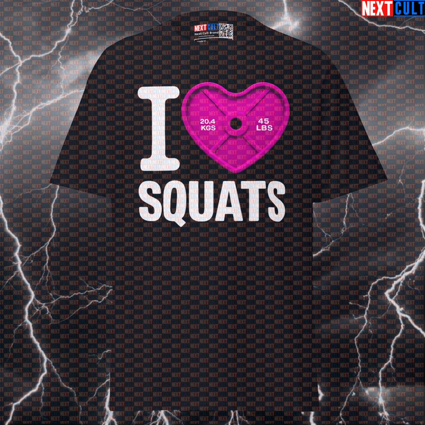 I Love Squats Funny Gym T-Shirt | Leg Day Pink Heart Plate Graphic Tee Pump Cover T-shirts Bodybuilding Fitness Gym Leg Day Powerlifting Pump Cover Valentine's Day Workout Next Cult Brand