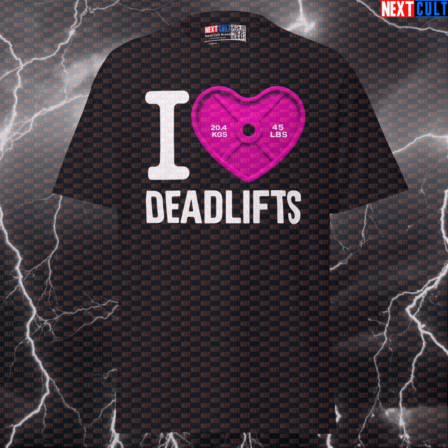 I Love Deadlifts Funny Gym T-Shirt | Pink Heart Weight Plate Graphic Tee Pump Cover for Lifters T-shirts Bodybuilding Fitness Gym Leg Day Powerlifting Pump Cover Valentine's Day Workout Next Cult Brand