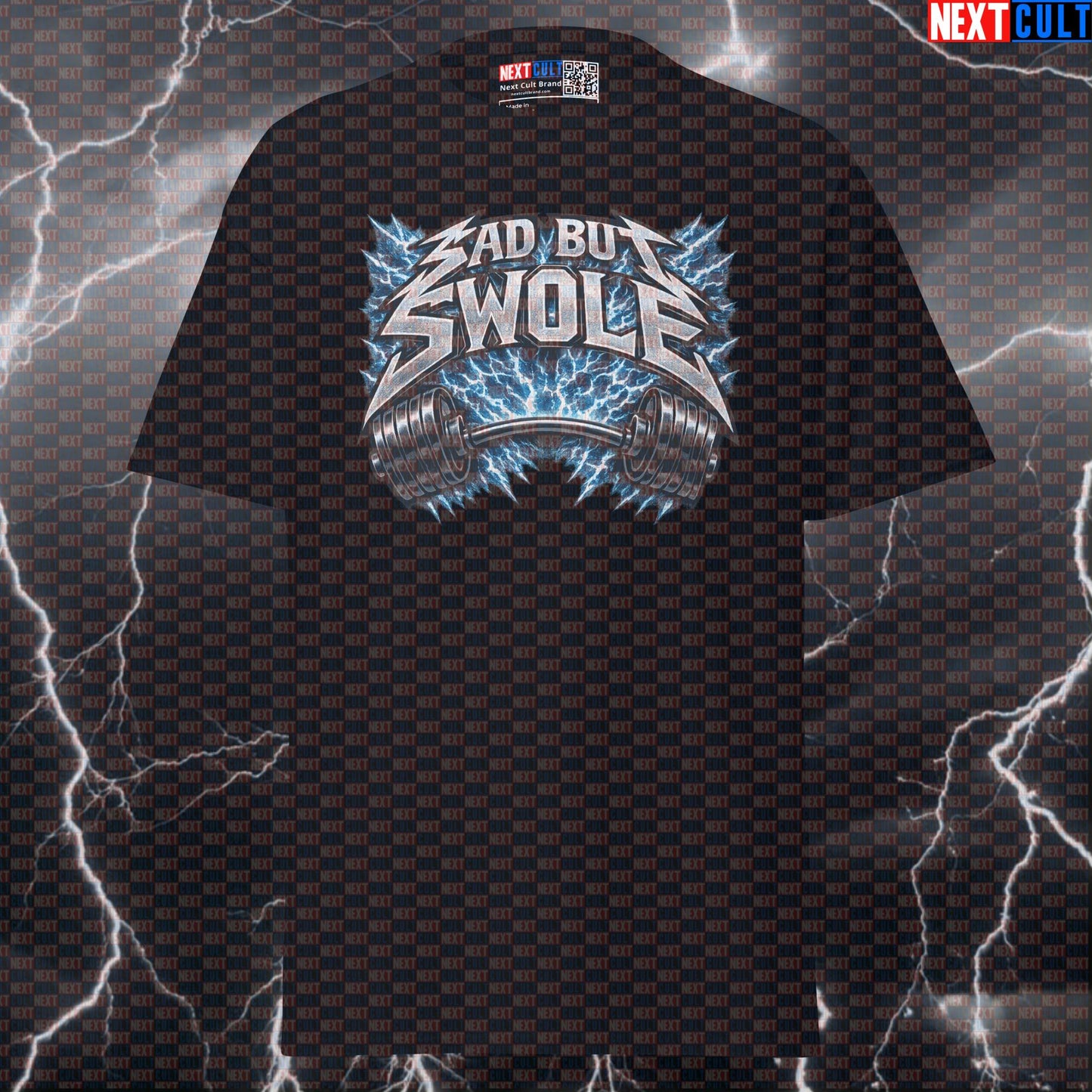 Sad But Swole Metallica Heavy Metal Funny Gym T-Shirt — Rock Music Meme Workout Graphic Tee for Bodybuilding & Powerlifting Lifters Bodybuilding Fitness Gym Metallica Powerlifting Pump Cover Rock Music Workout Next Cult Brand