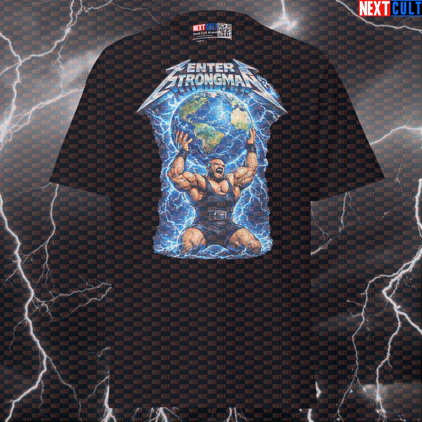 Enter Strongman Funny Gym T-Shirt Enter Sandman Parody Strongman Atlas Stone Metallica Heavy Metal Workout Tee Fitness Gym Metallica Pump Cover Rock Music Strongman Workout Next Cult Brand