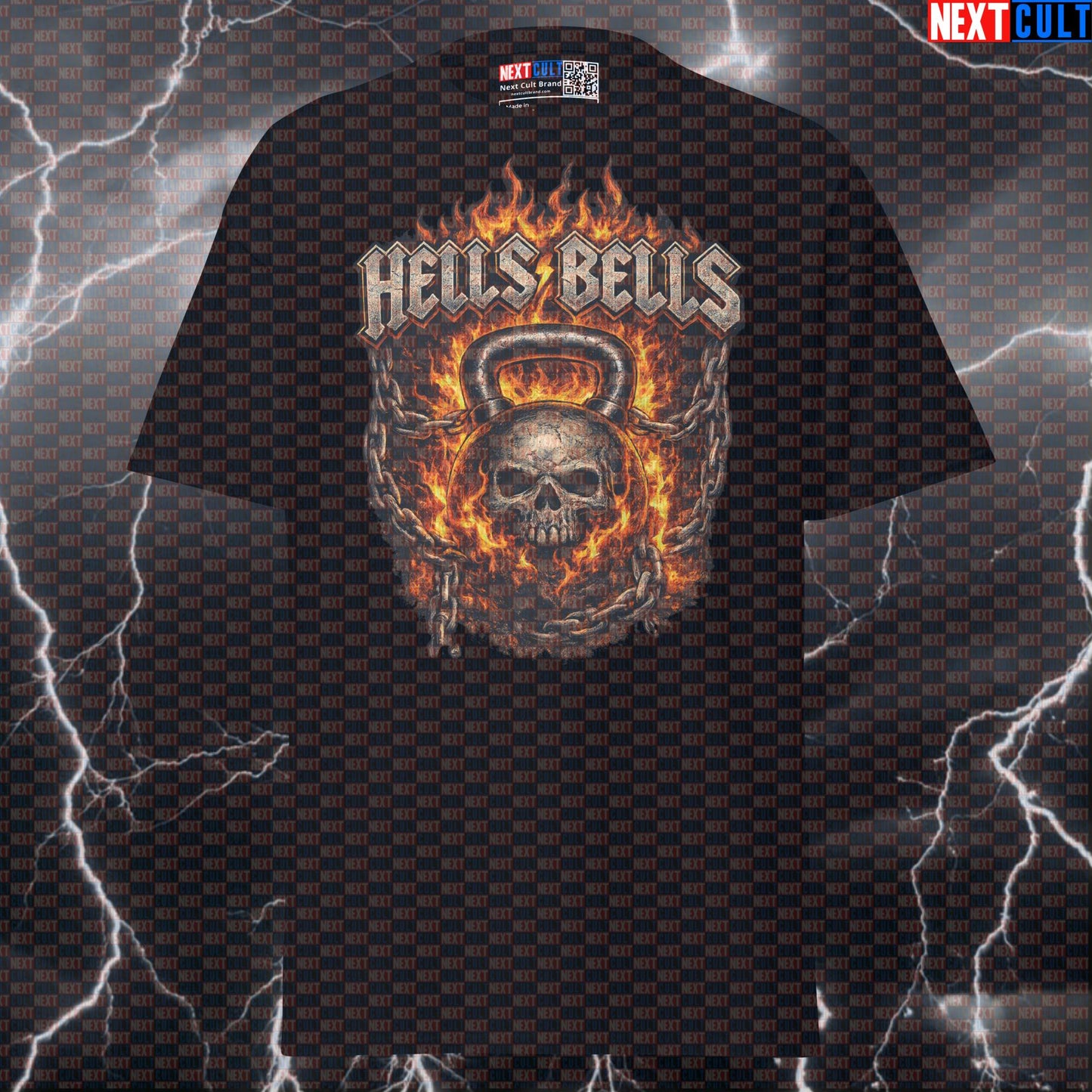Hells Kettlebells Funny Gym T-Shirt Hells Bells Parody AC/DC Heavy Metal Rock Workout Tee for Lifters T-shirts AC/DC Bodybuilding Fitness Gym Kettlebell Pump Cover Rock Music Workout Next Cult Brand