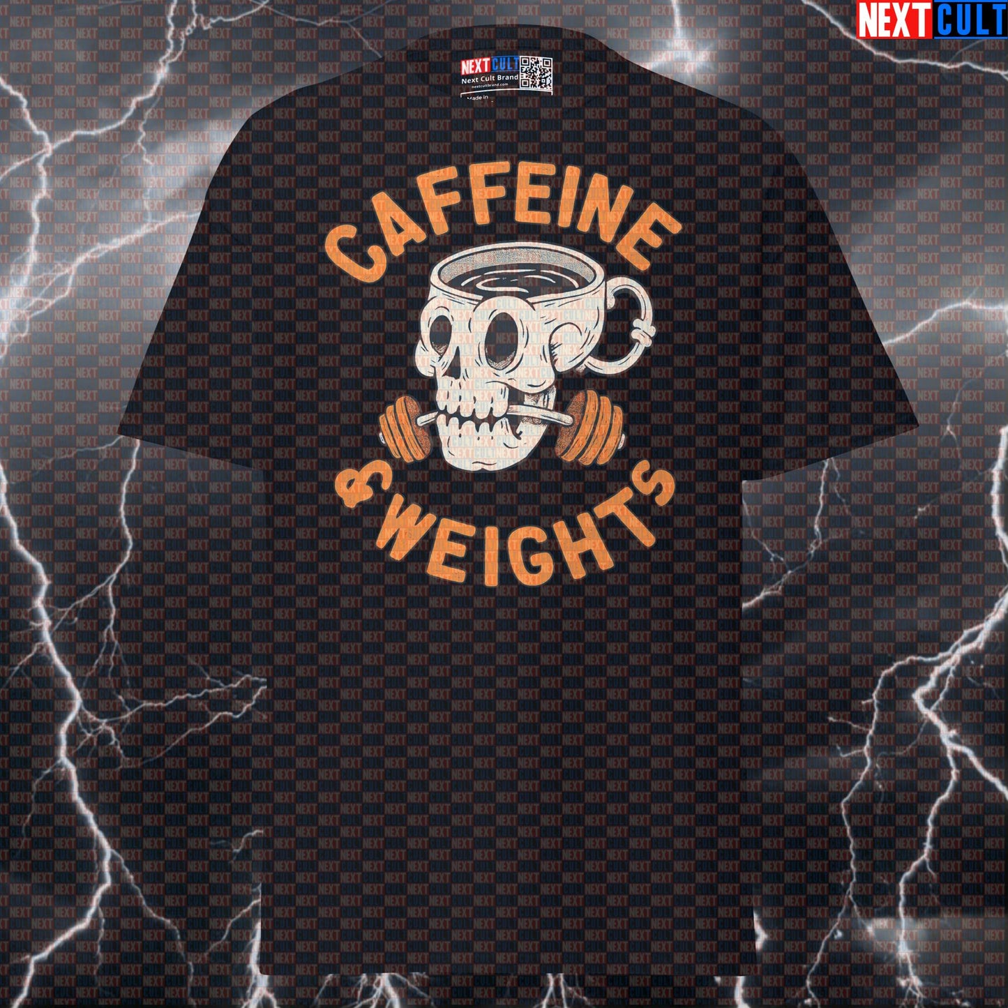 Caffeine & Weights Funny Gym T-Shirt for Coffee Lovers, Lifting Addicts, Bodybuilding, Powerlifting and Daily Workout Fuel Bodybuilding Coffee Fast Food Fitness Gym Powerlifting Pump Cover Workout Next Cult Brand