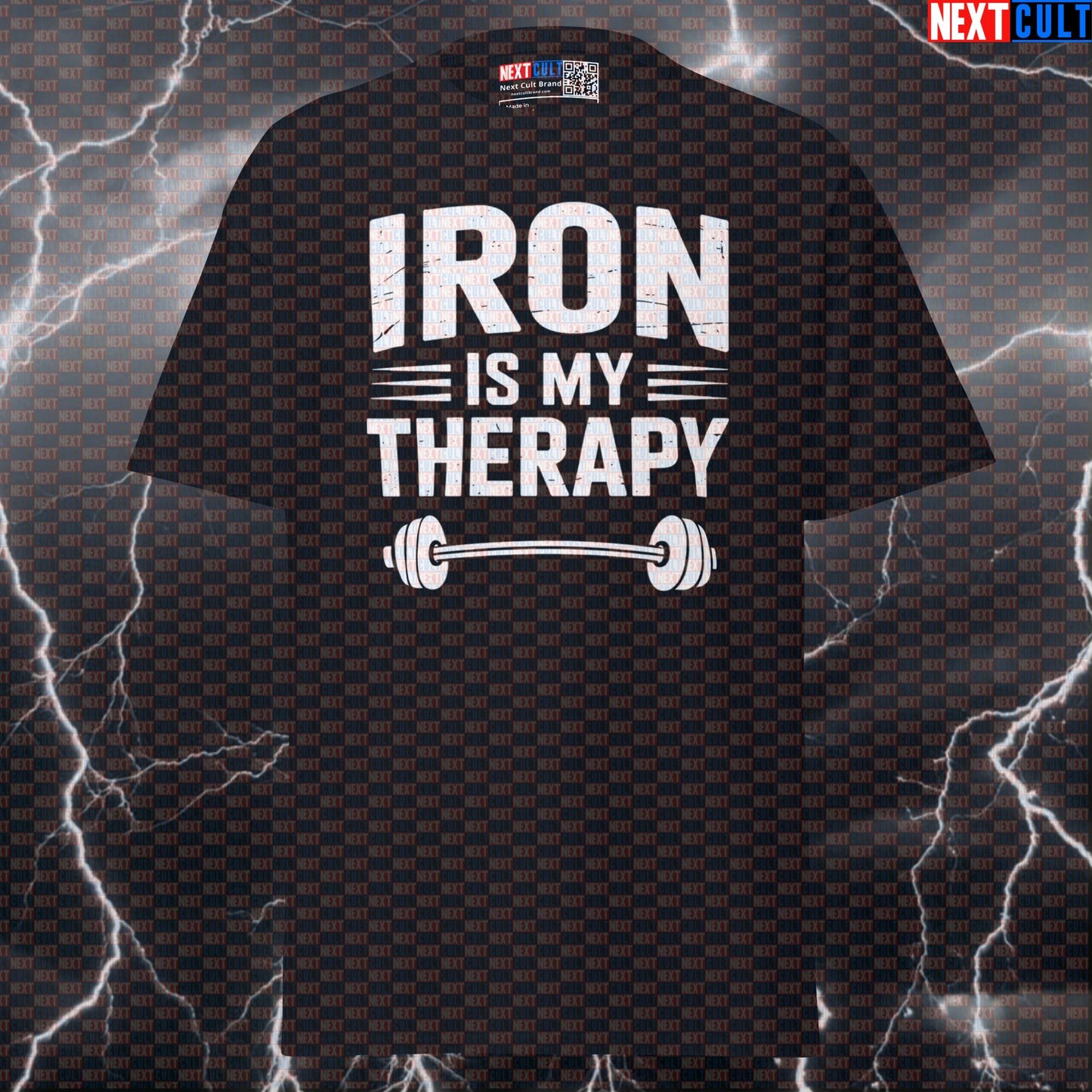 Iron Is My Therapy Funny Gym T-Shirt – Workout Fitness Lifting Bodybuilding Powerlifting Meme Graphic Tee Bodybuilding Fitness Gym Powerlifting Pump Cover Workout Next Cult Brand